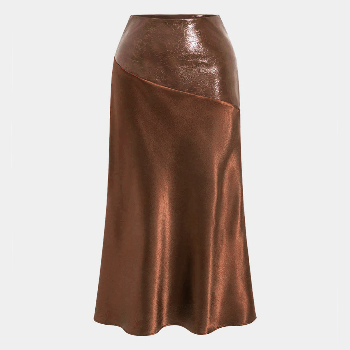 Satin Faux Leather Maxi Skirt with Invisible Side Zipper and Mid Waist Design