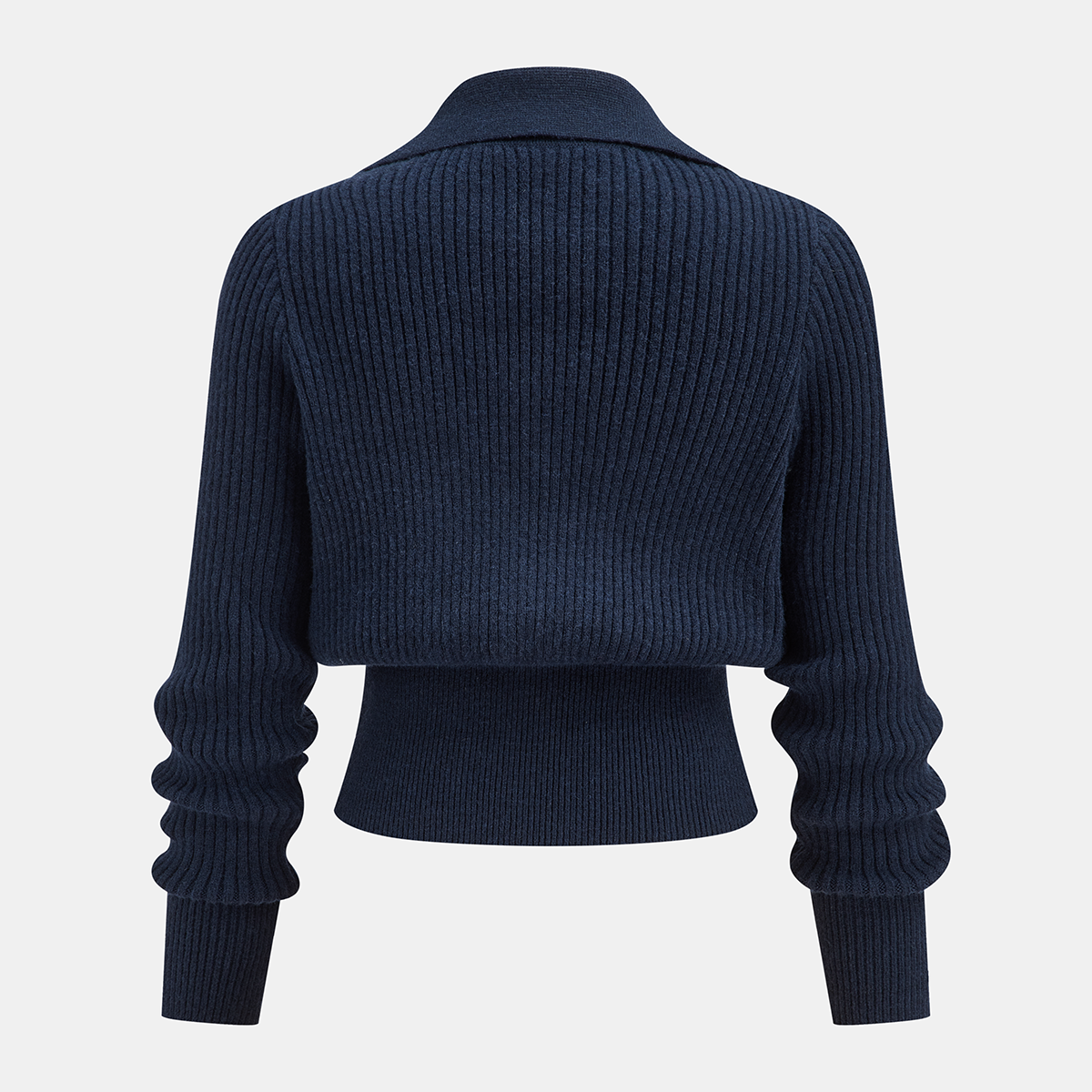 Long Sleeve Knit Crop Top with High Stretch Fabric and Metal Buckle Collar
