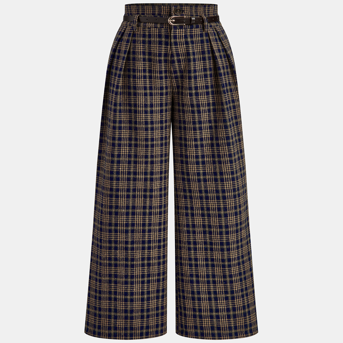 High Waist Pants with Belted Waist and Woven Polyester, Regular Fit