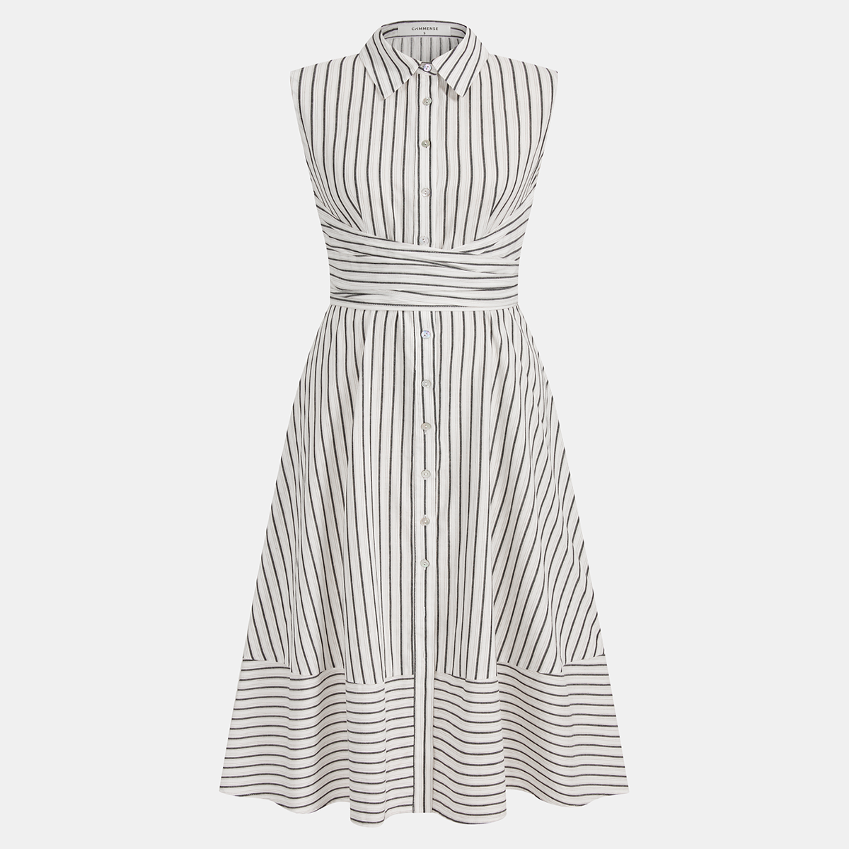 Sleeveless Midi Shirt Dress with Collar Neckline and Button Front, Slim Fit Woven