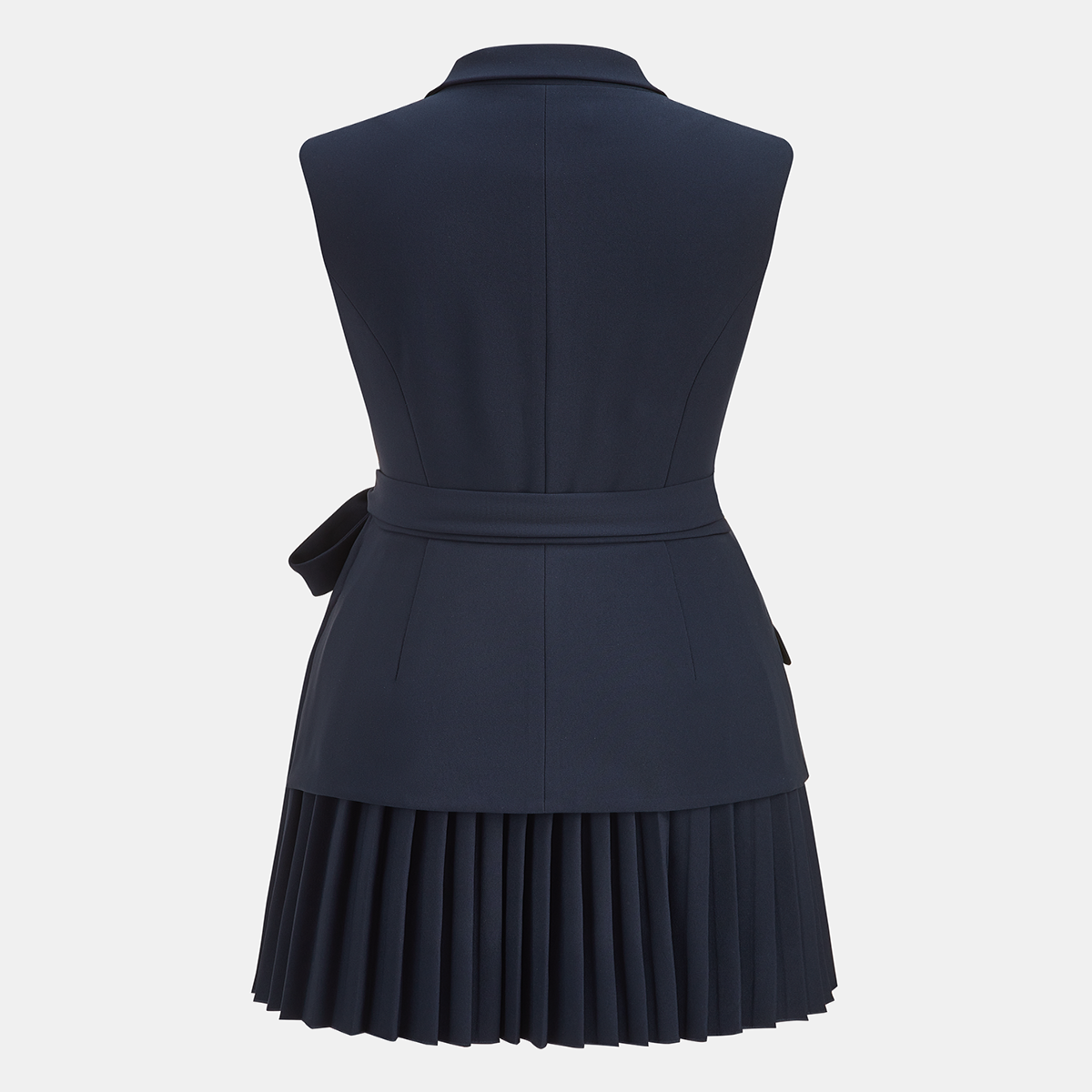 Sleeveless Shawl Collar Mini Dress with Adjustable Belt and Woven Fabric