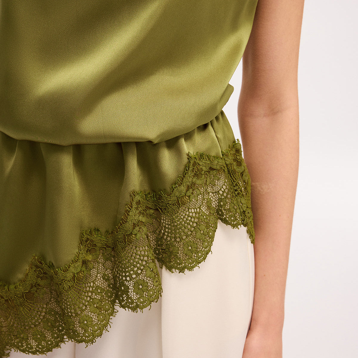 Cowl Neck Satin Top with Sleeveless Cut and Draping Neckline