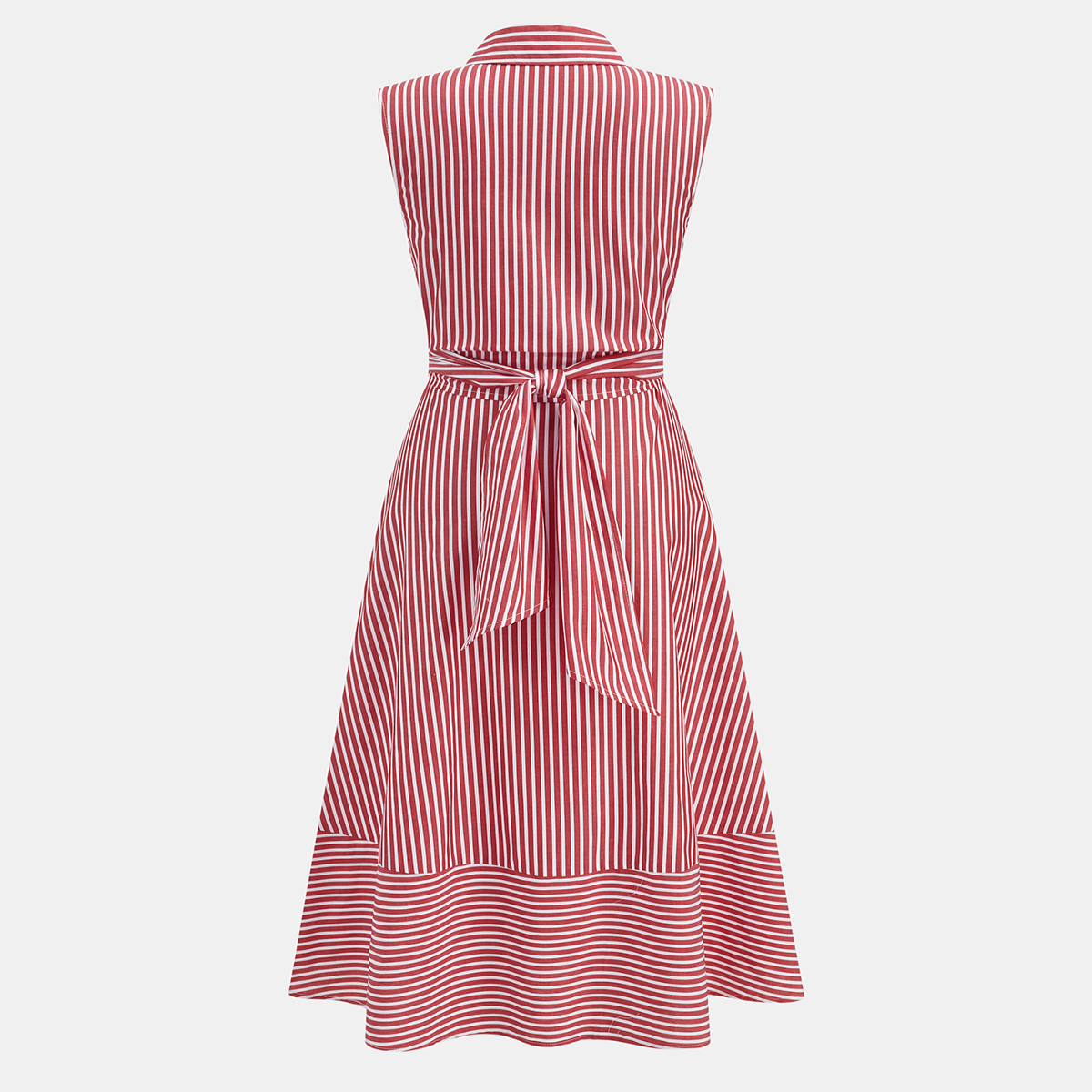 Sleeveless Midi Shirt Dress with Collar Neckline and Button Front, Slim Fit Woven