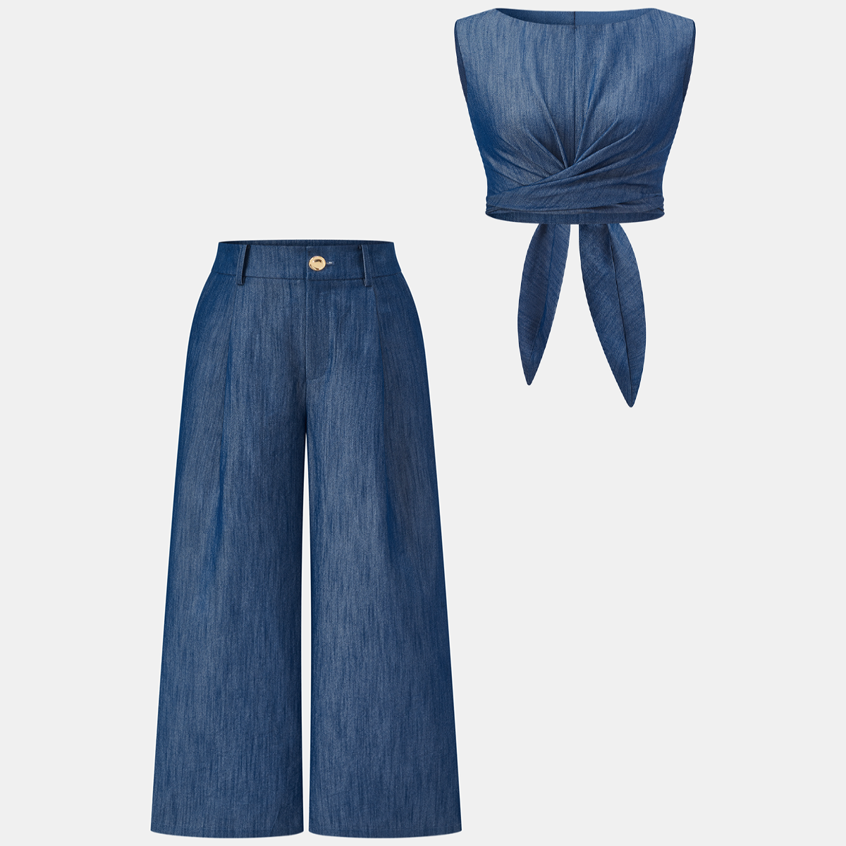 Cropped Top and Wide Leg Pants Two Piece Set with Hidden Zipper