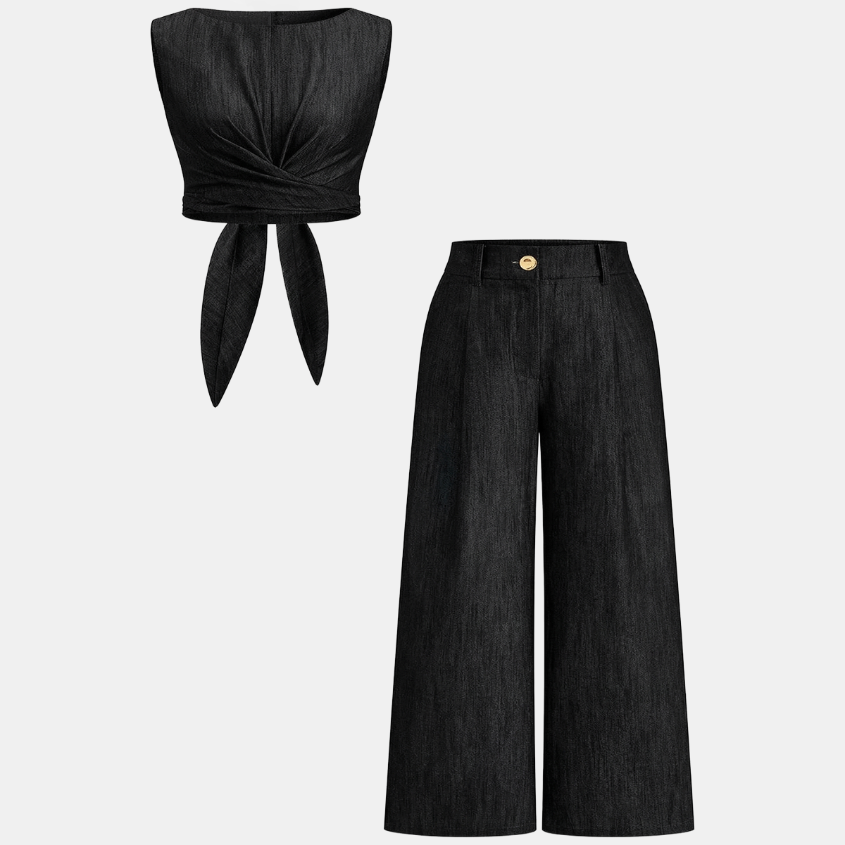 Cropped Top and Wide Leg Pants Two Piece Set with Hidden Zipper