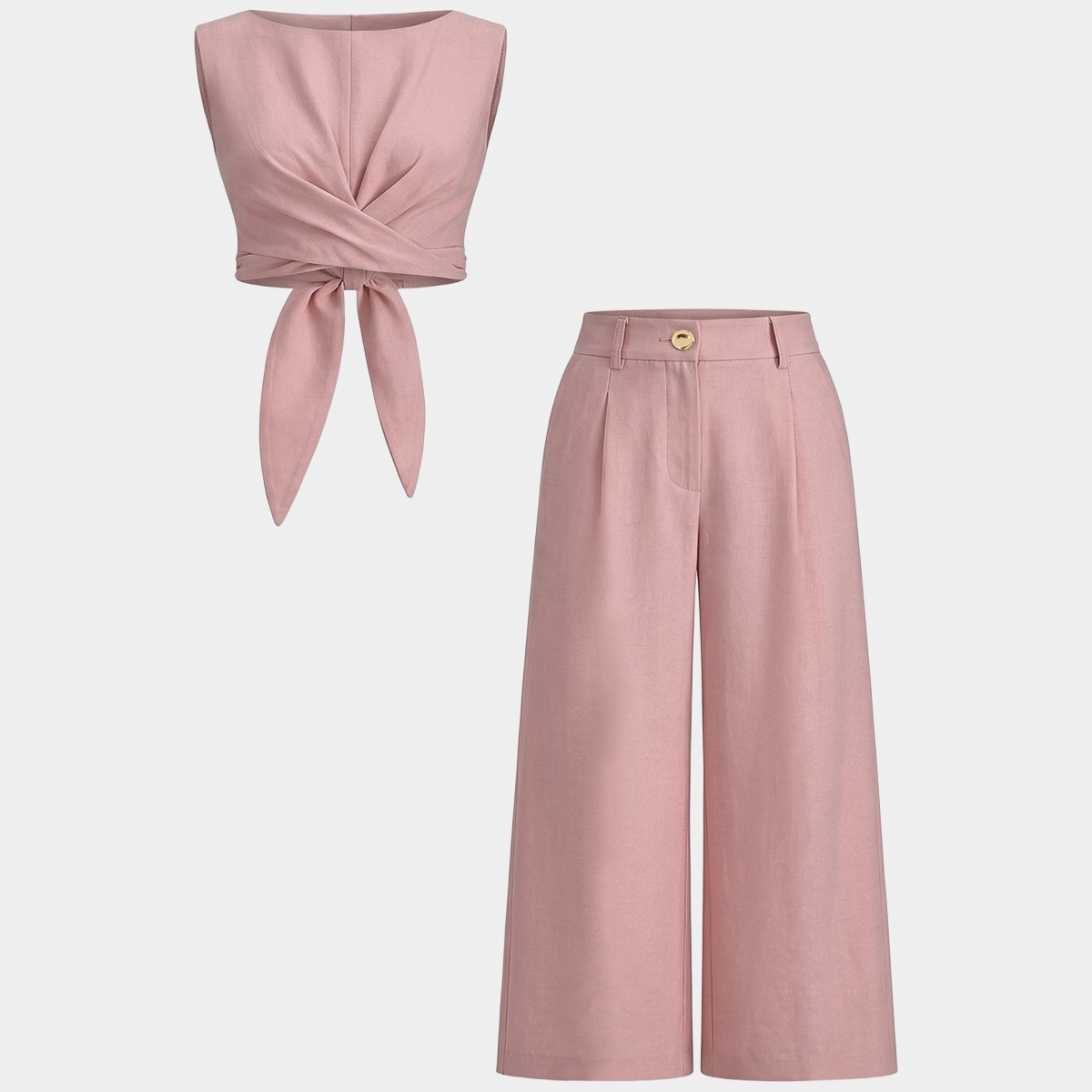 Cropped Top and Wide Leg Pants Two Piece Set with Hidden Zipper