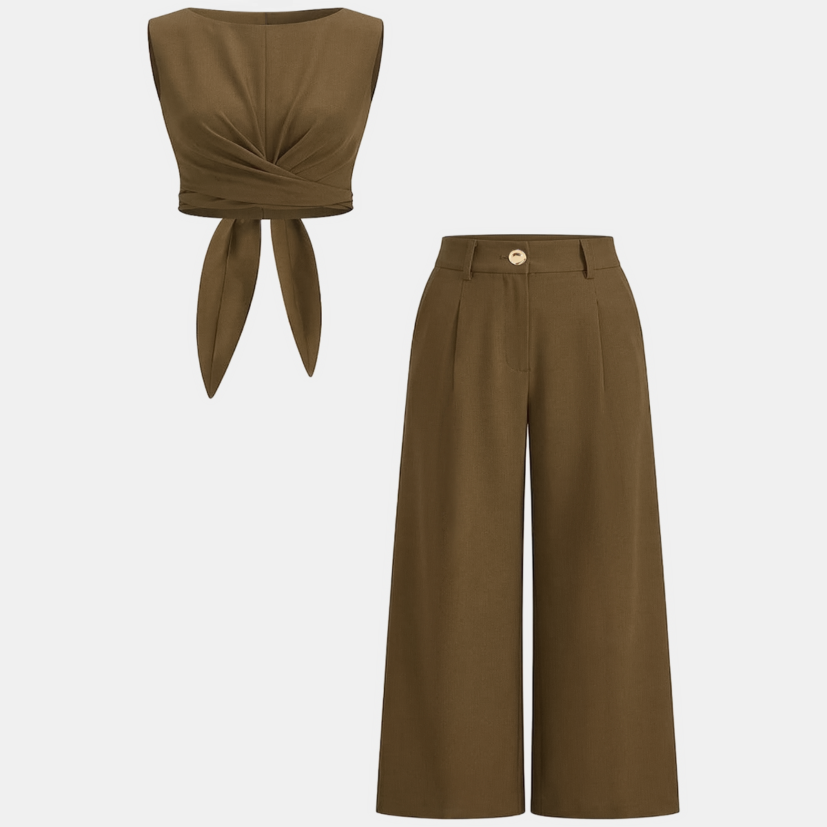 Cropped Top and Wide Leg Pants Two Piece Set with Hidden Zipper