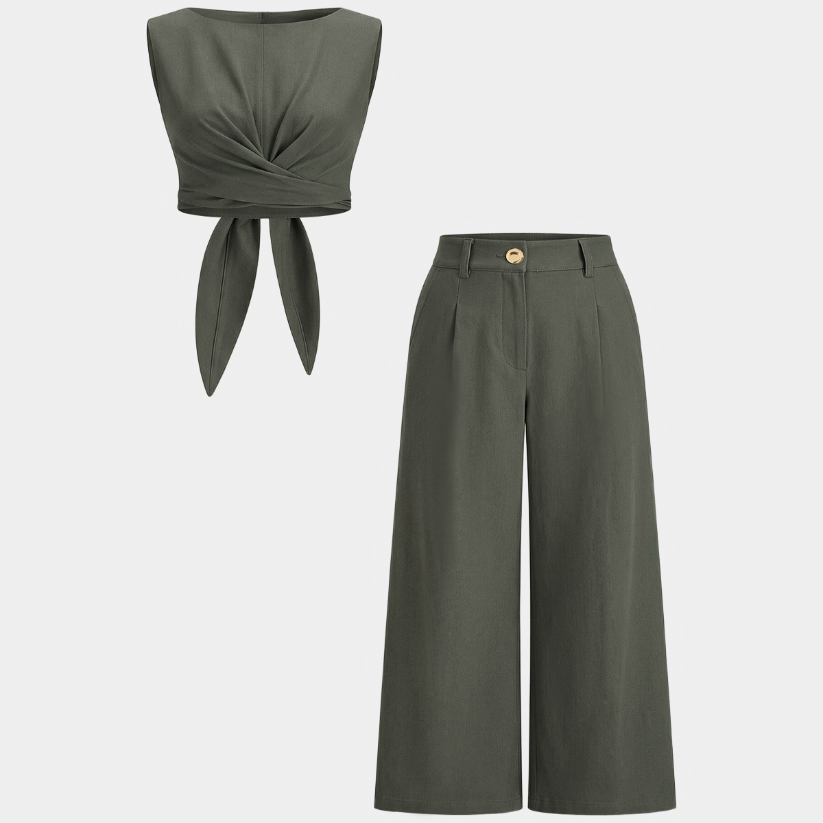Cropped Top and Wide Leg Pants Two Piece Set with Hidden Zipper