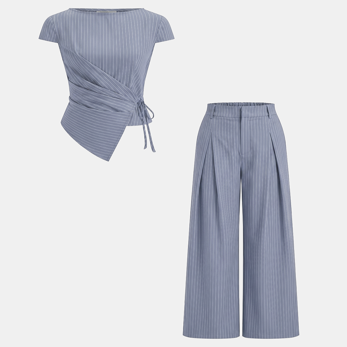 Two Piece Jumpsuit with Invisible Back Zipper and Short Sleeves