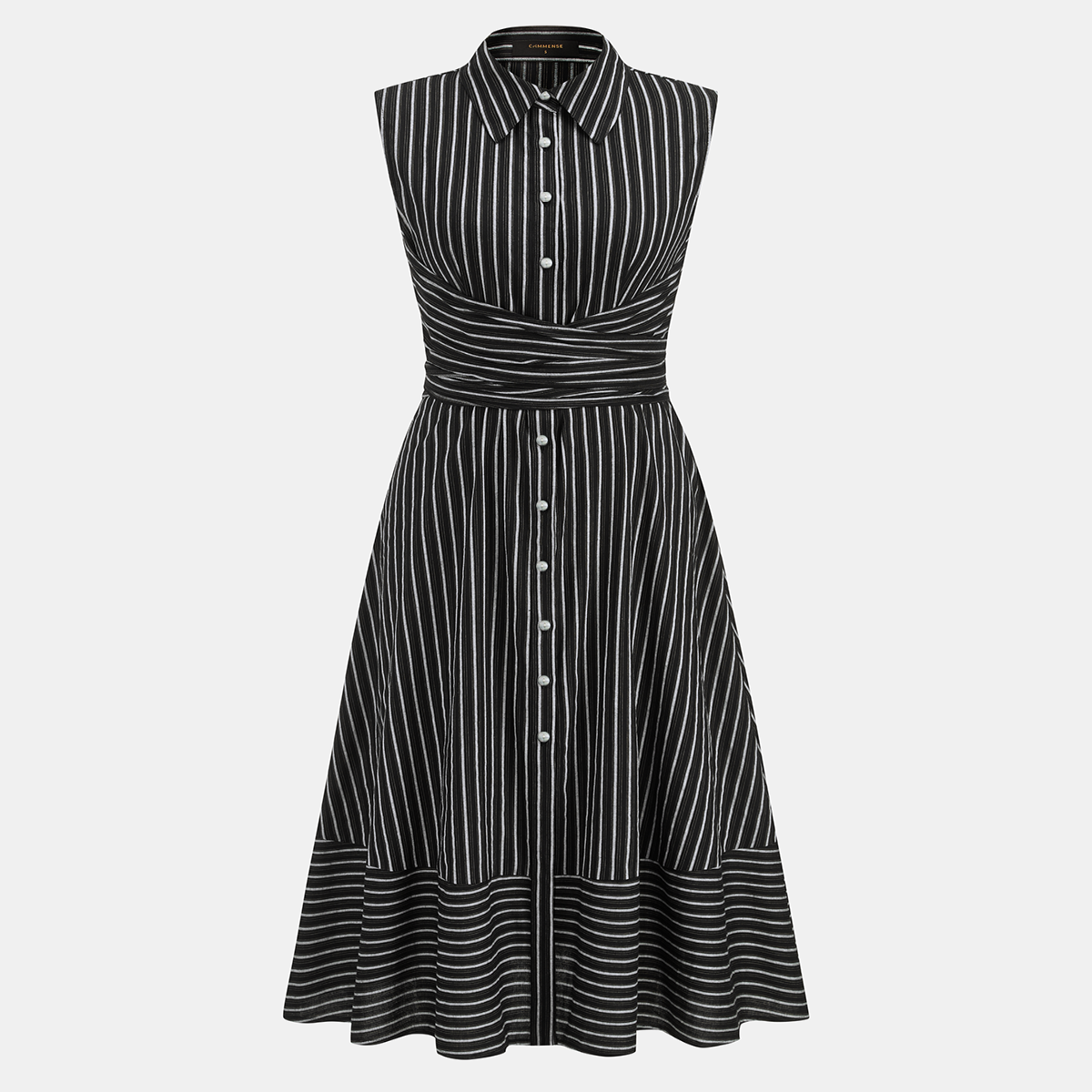 Sleeveless Midi Shirt Dress with Collar Neckline and Button Front, Slim Fit Woven