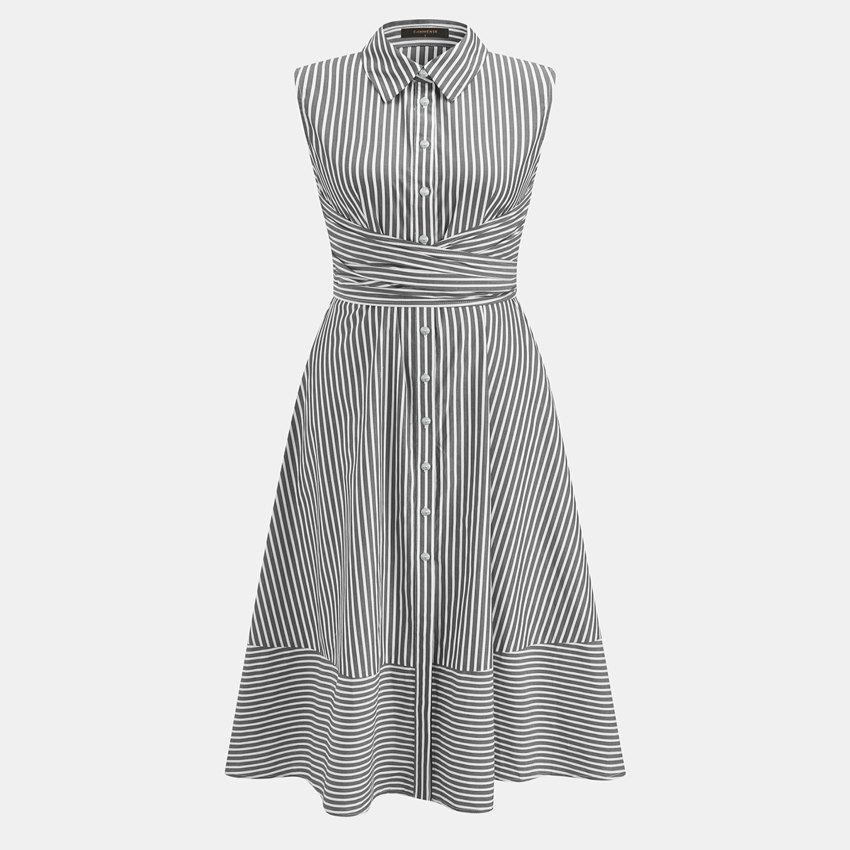 Sleeveless Midi Shirt Dress with Collar Neckline and Button Front, Slim Fit Woven