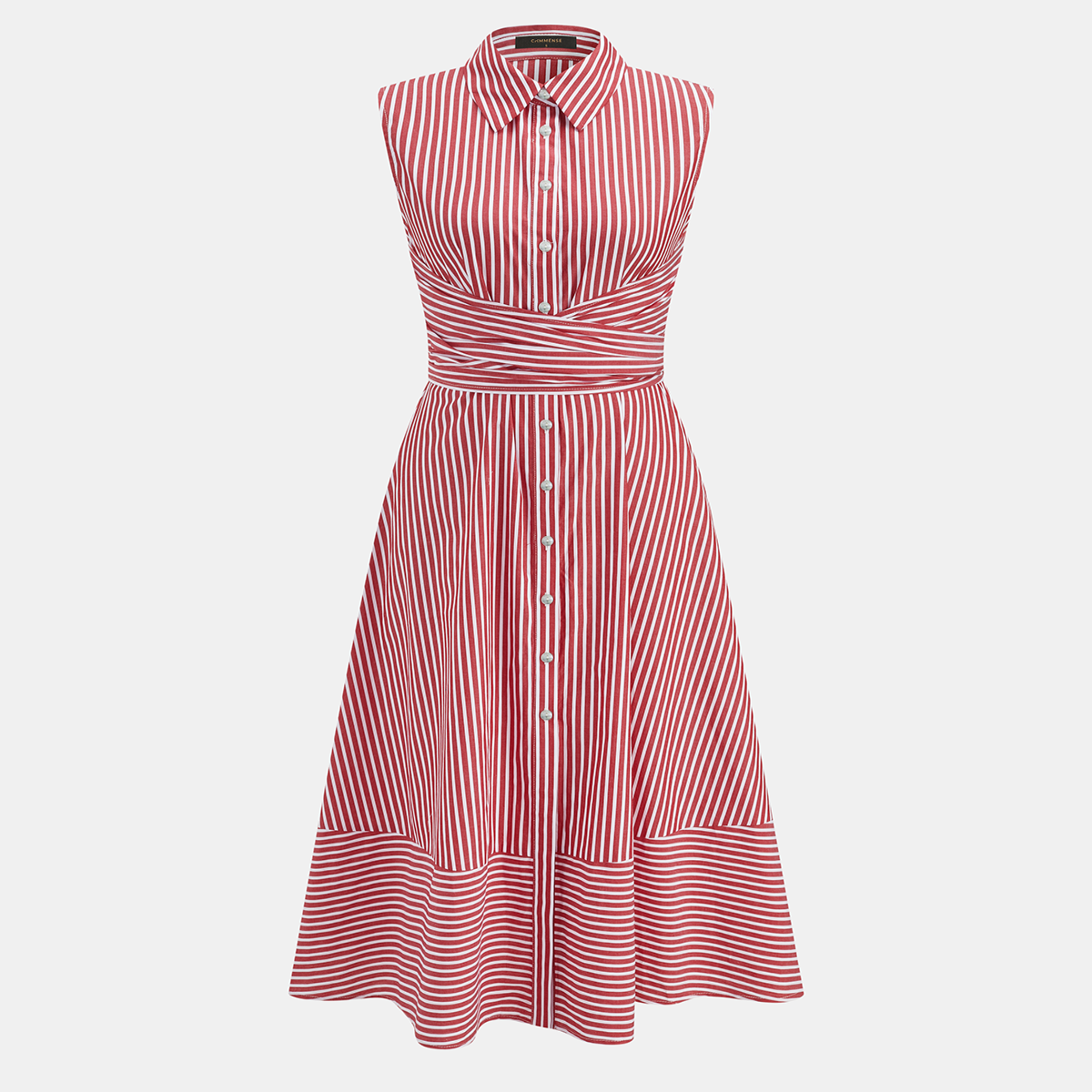 Sleeveless Midi Shirt Dress with Collar Neckline and Button Front, Slim Fit Woven