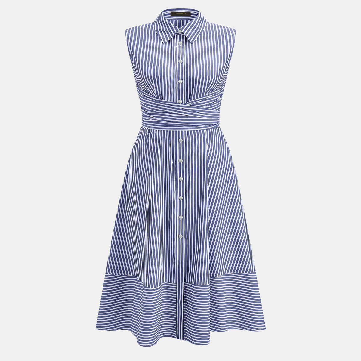 Sleeveless Midi Shirt Dress with Collar Neckline and Button Front, Slim Fit Woven