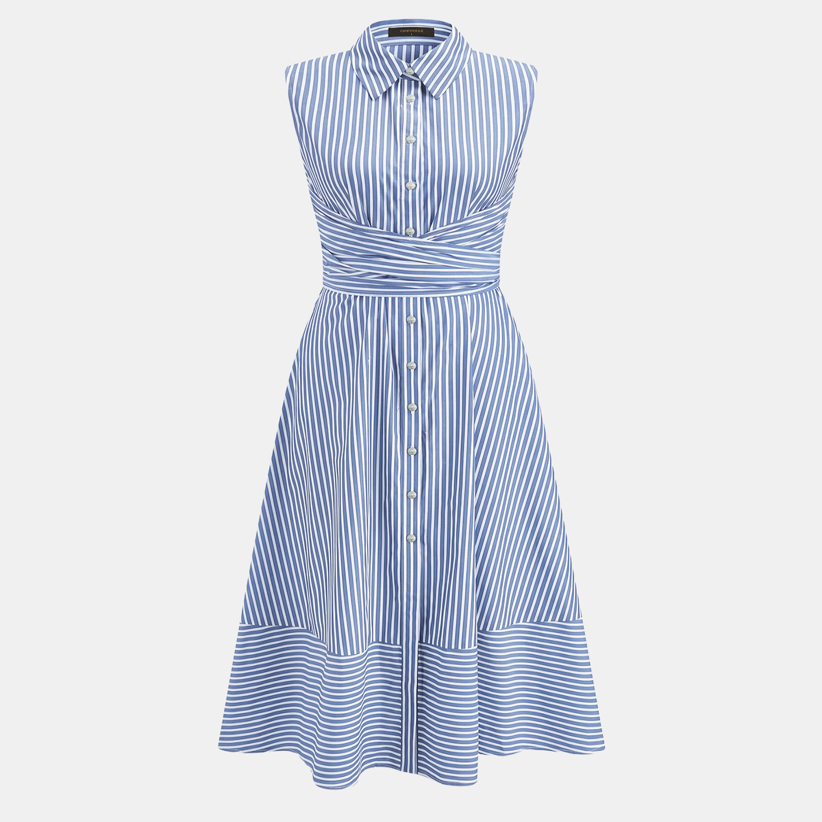 Sleeveless Midi Shirt Dress with Collar Neckline and Button Front, Slim Fit Woven
