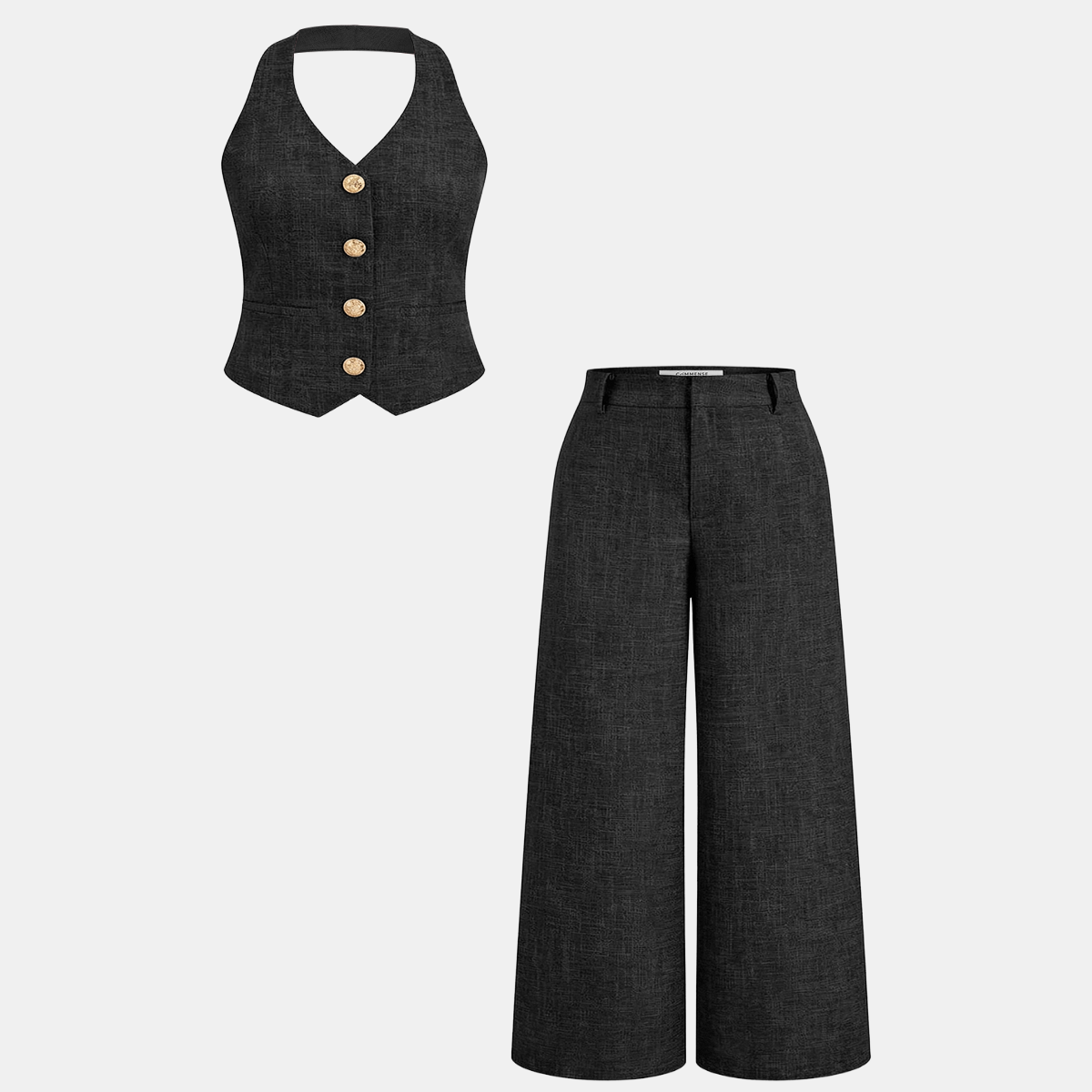 Womens Sleeveless Fitted Vest and Wide Leg Pants Two-Piece Set