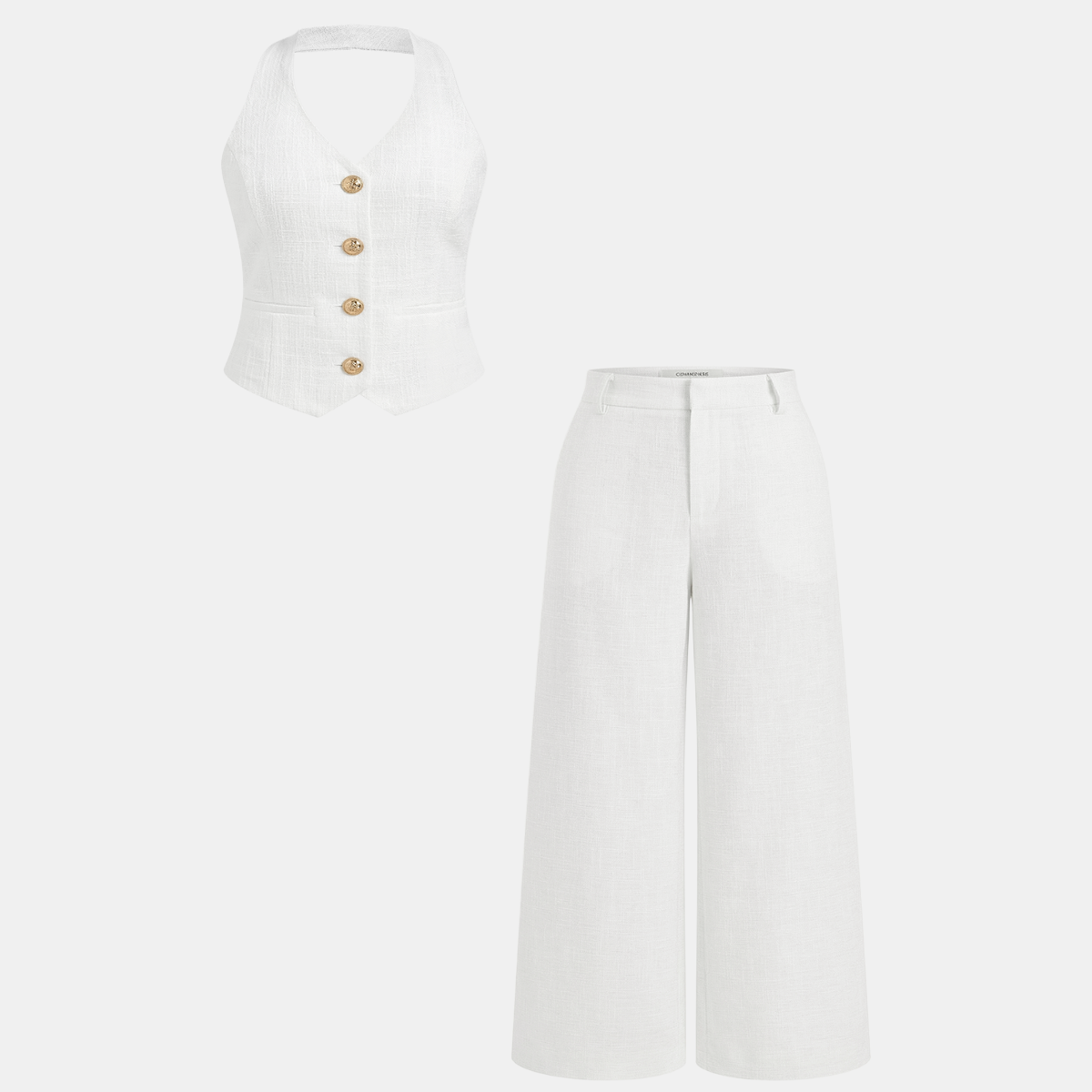 Womens Sleeveless Fitted Vest and Wide Leg Pants Two-Piece Set