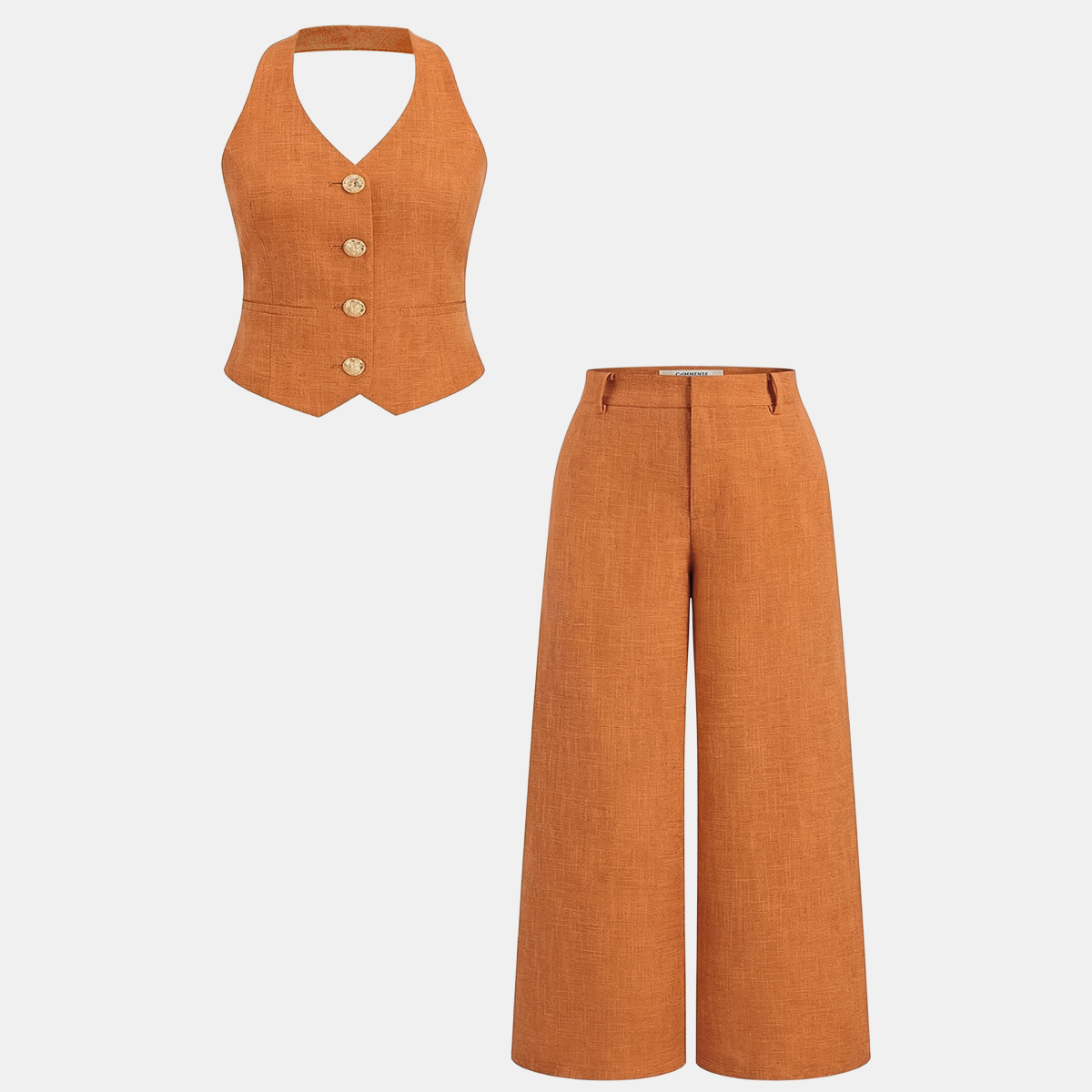 Womens Sleeveless Fitted Vest and Wide Leg Pants Two-Piece Set