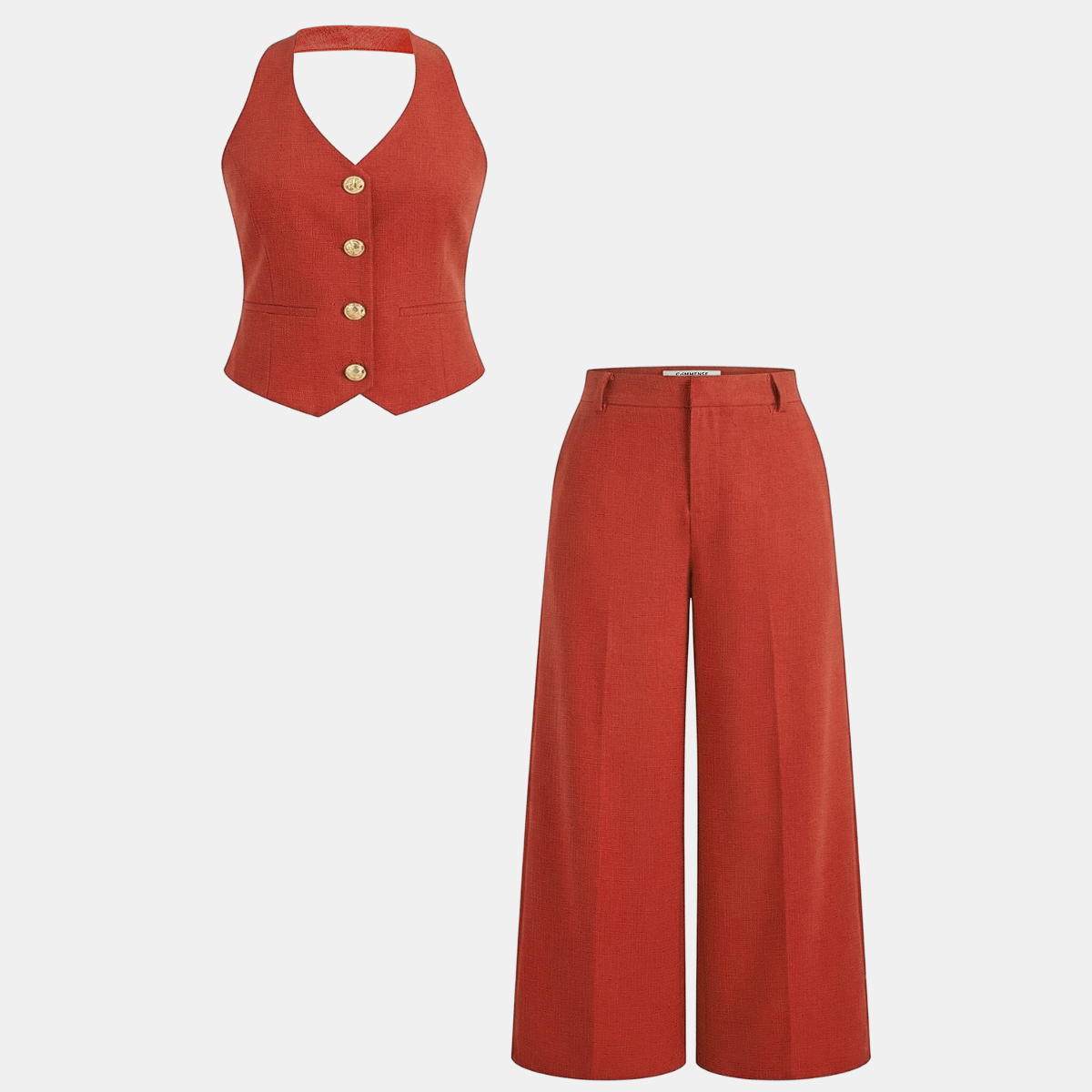 Womens Sleeveless Fitted Vest and Wide Leg Pants Two-Piece Set