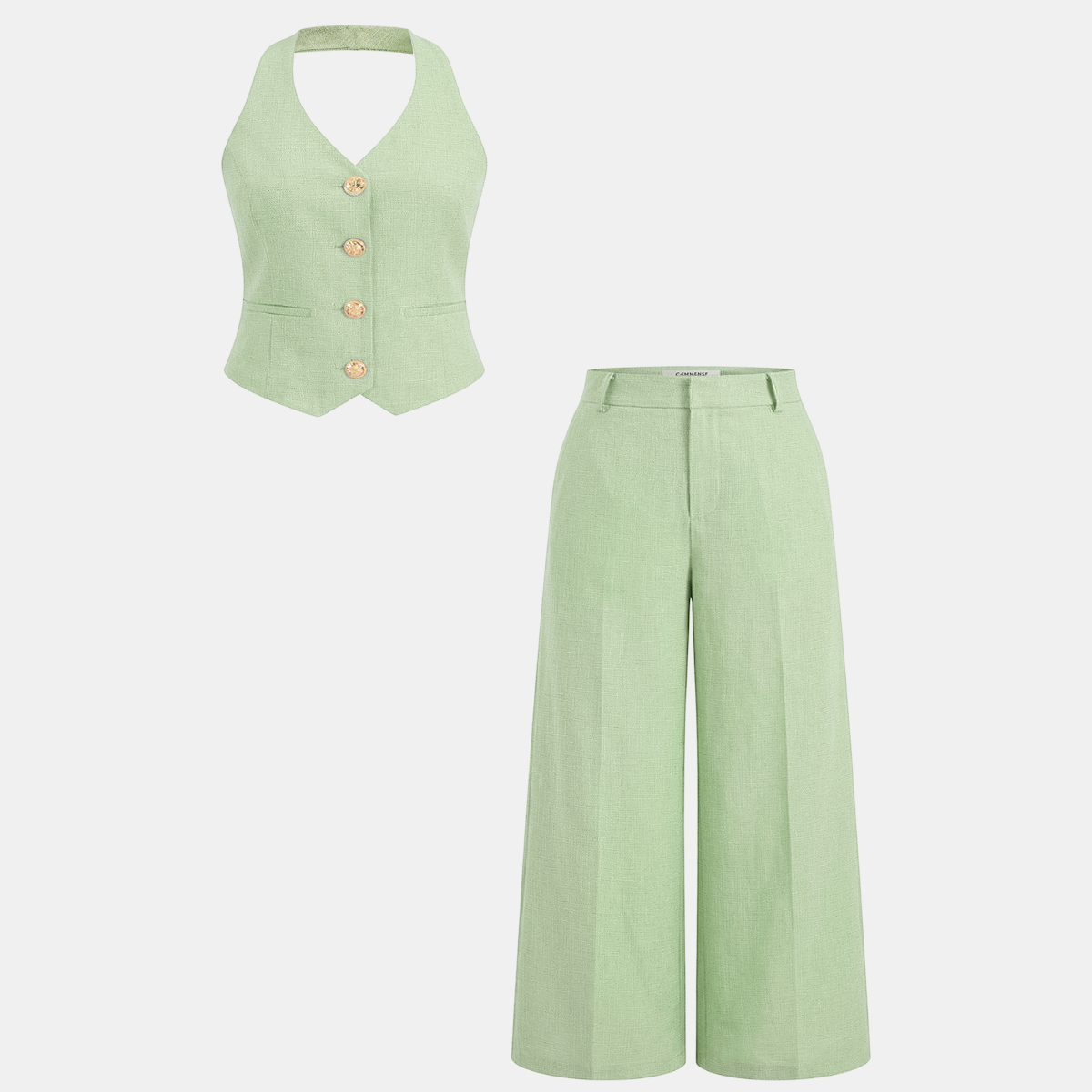 Womens Sleeveless Fitted Vest and Wide Leg Pants Two-Piece Set