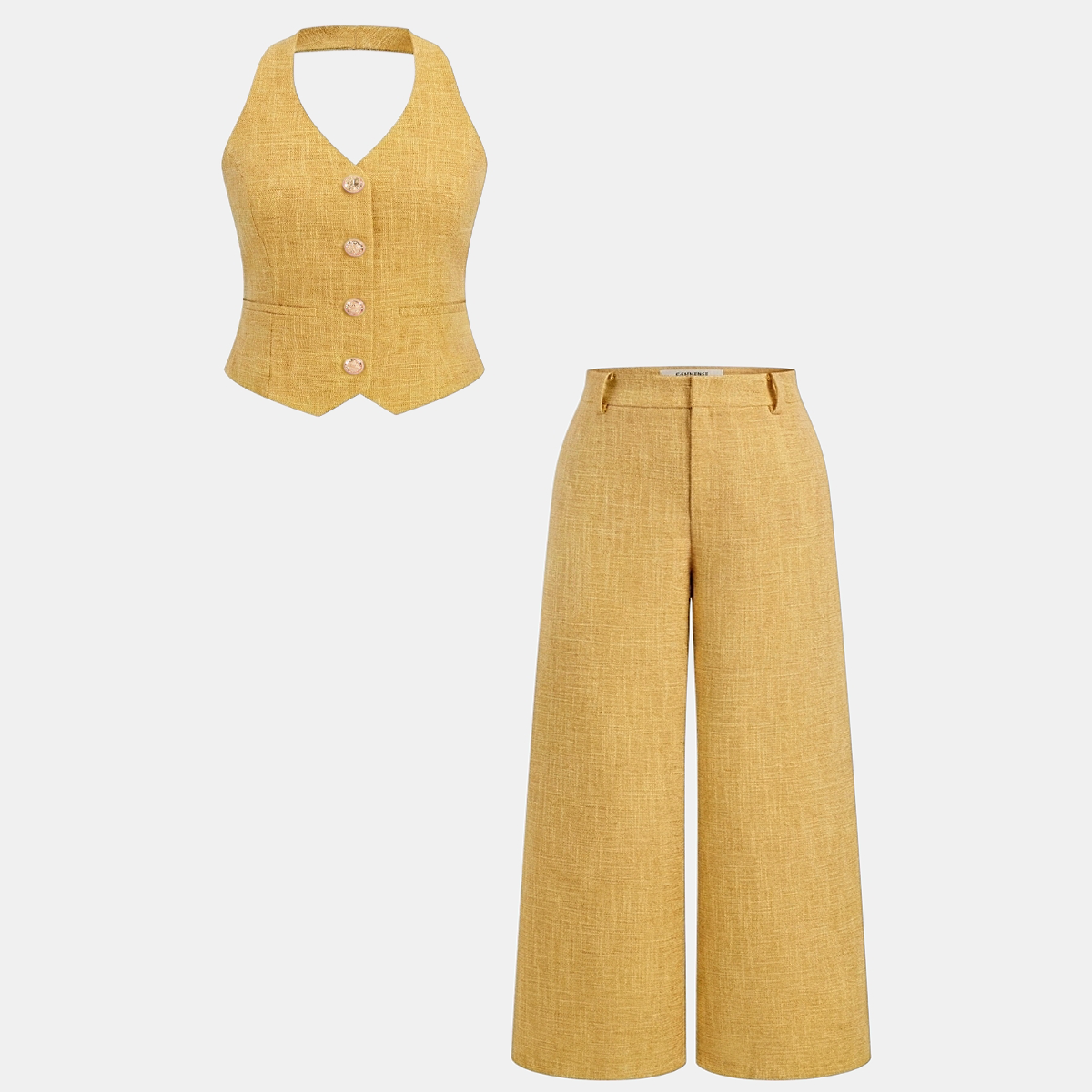Womens Sleeveless Fitted Vest and Wide Leg Pants Two-Piece Set