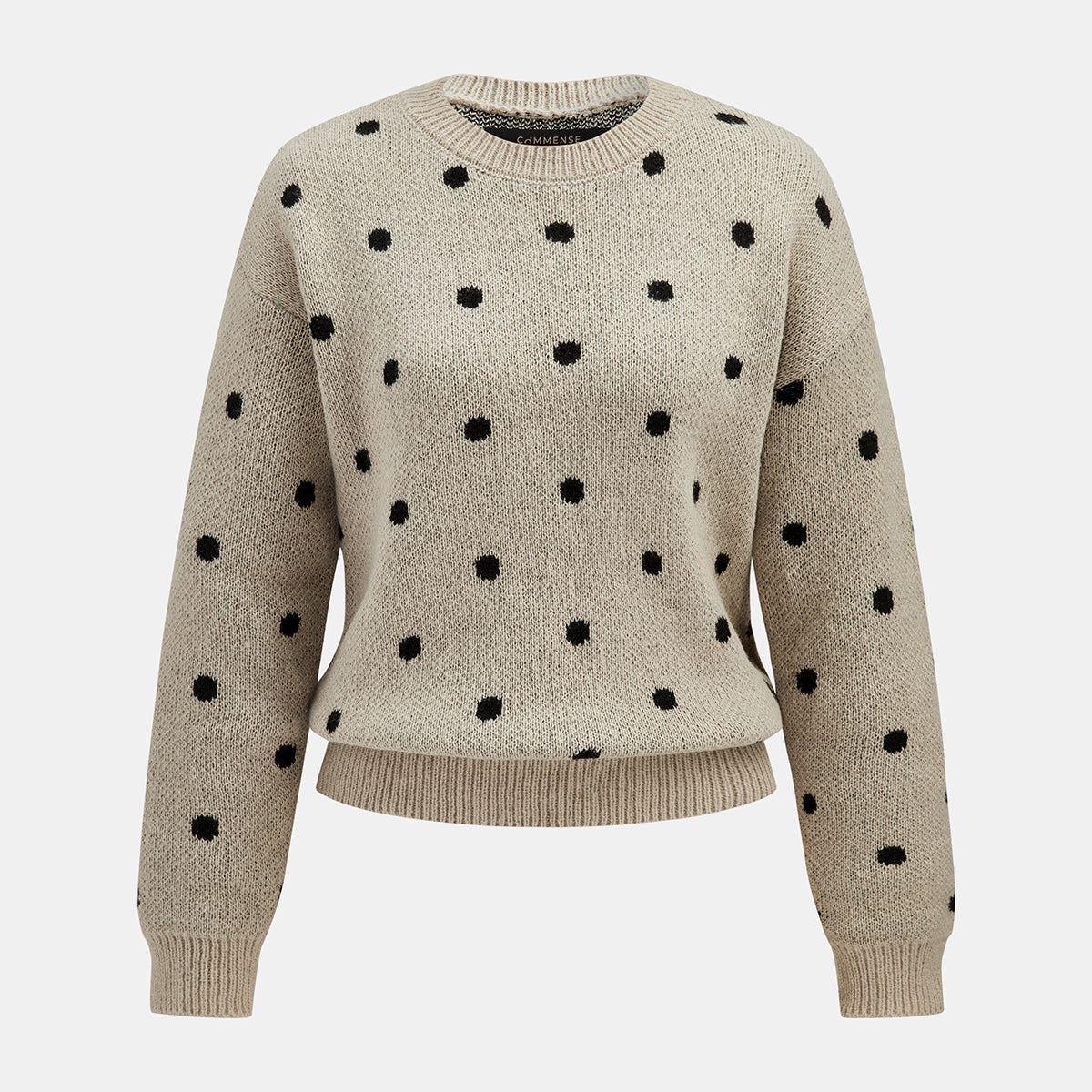 Long Sleeve Polka Dot Knit Sweater with High Stretch Fabric