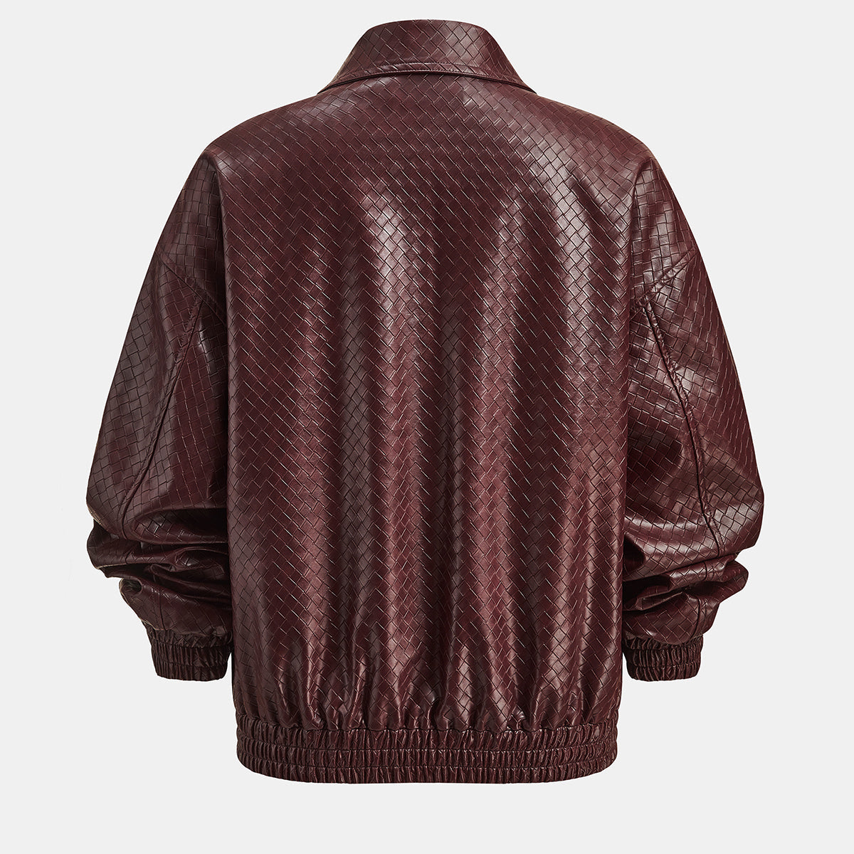 Faux Leather Bomber Jacket with Elastic Waistband and Interior Lining