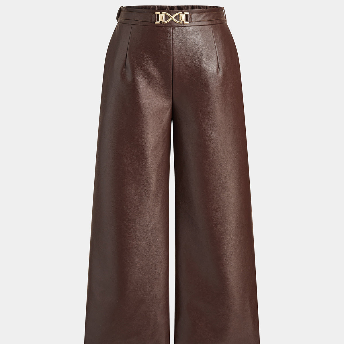 Straight Leg Faux Leather Pants with Elastic Waistband and Full Lining