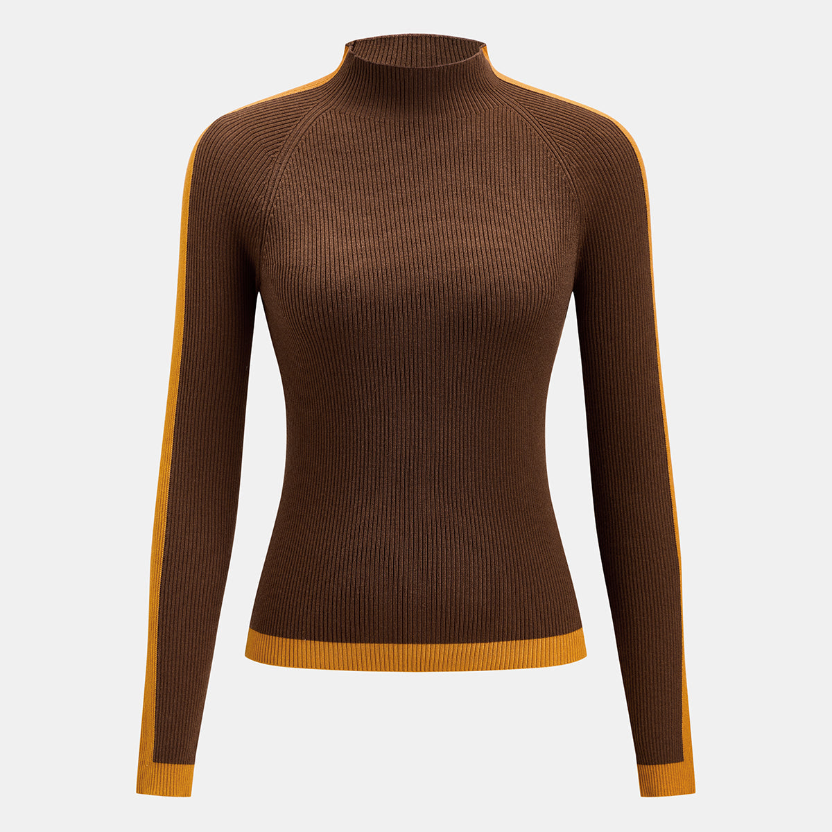 Womens Color Block Mock Neck Sweater with Medium Stretch Knit
