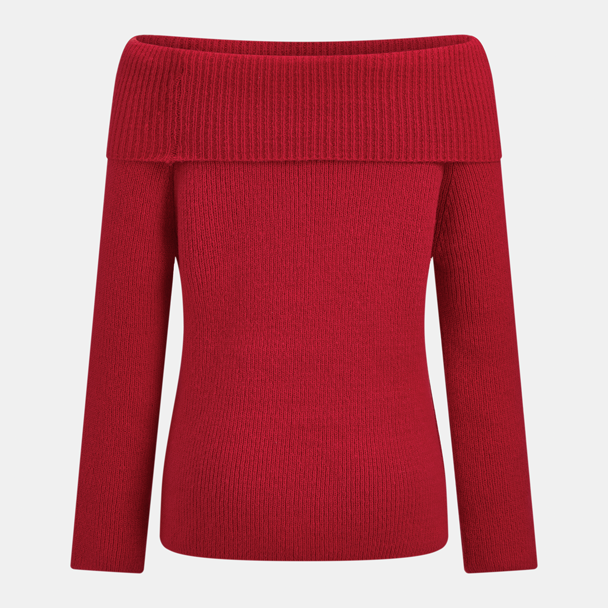 Long Sleeve Acrylic Knit Sweater with Off-Shoulder Fold-Over and Relaxed Fit