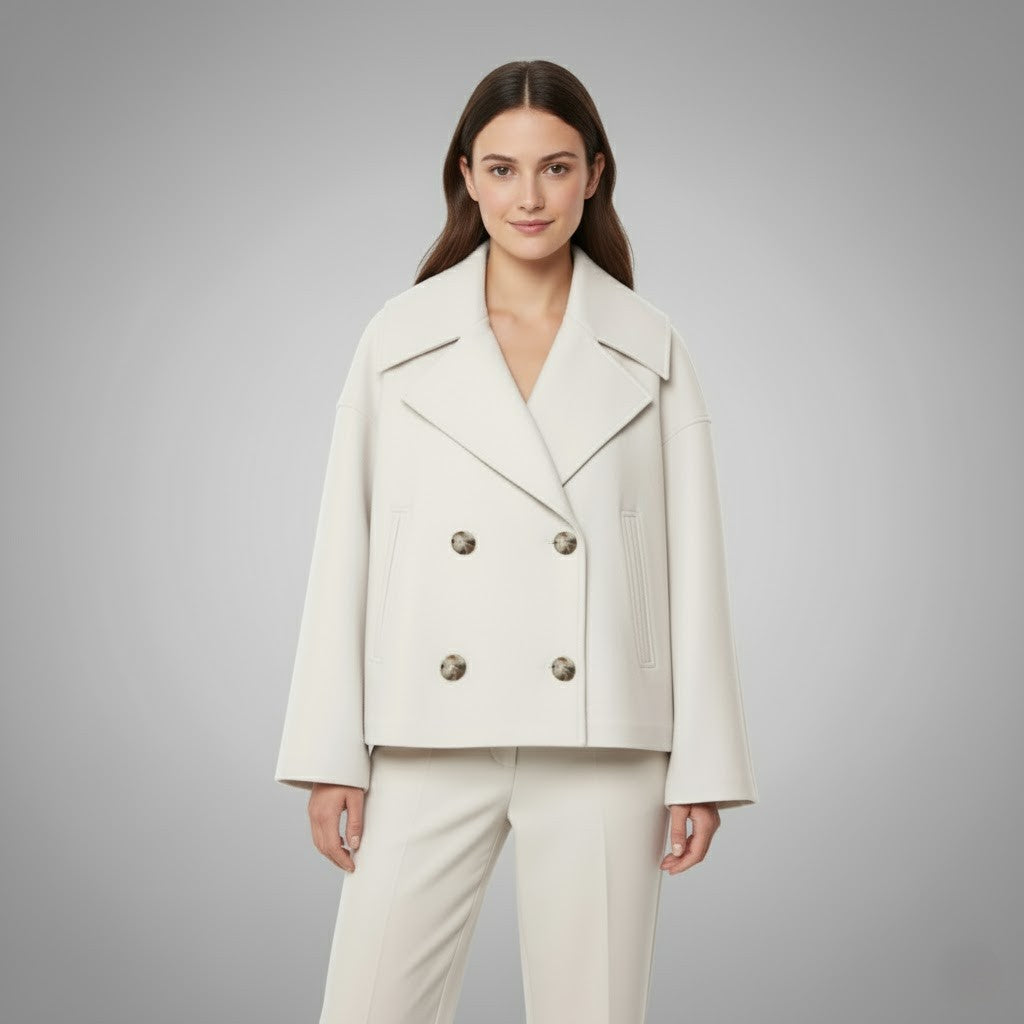 Womens Cropped Jacket with Double Button Closure and Tailored Fit, Lightweight Lining