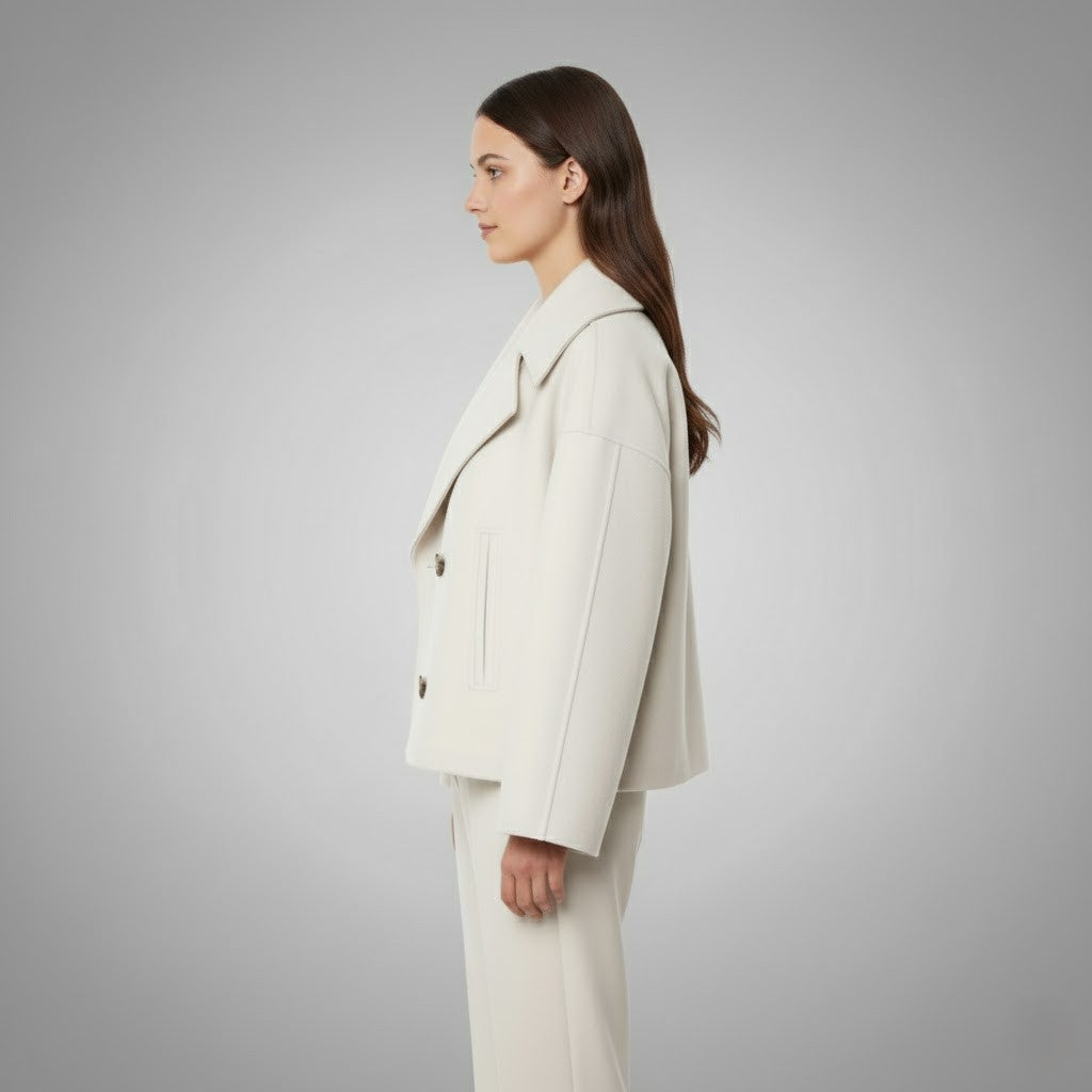 Womens Cropped Jacket with Double Button Closure and Tailored Fit, Lightweight Lining