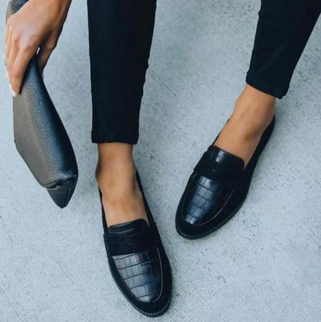 Crocodile Embossed Loafers with Cushioned Insole and Slip-On Fit for Women, Low Heel