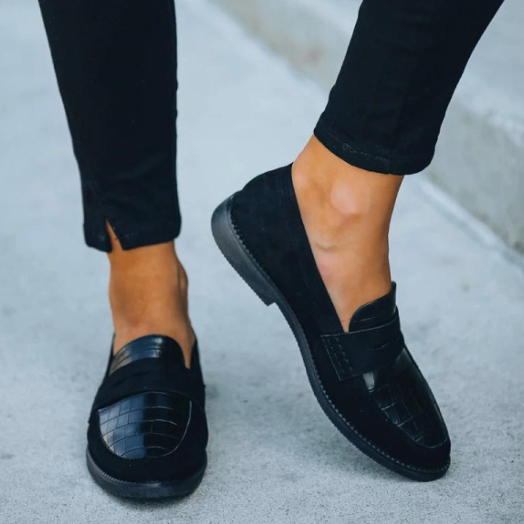 Crocodile Embossed Loafers with Cushioned Insole and Slip-On Fit for Women, Low Heel
