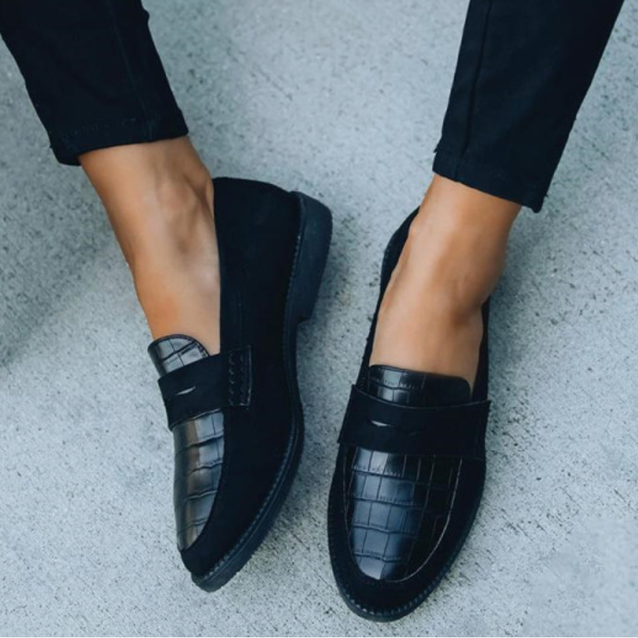 Crocodile Embossed Loafers with Cushioned Insole and Slip-On Fit for Women, Low Heel
