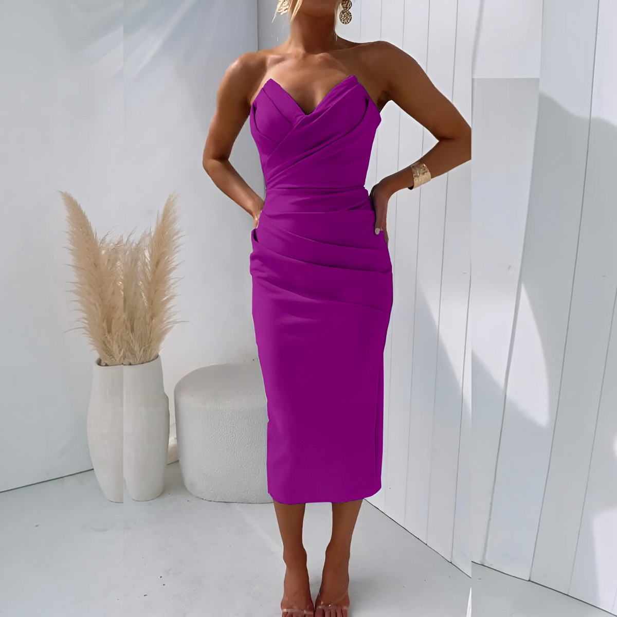 Strapless Dress with Open Back Detail and Comfortable Fabric Blend