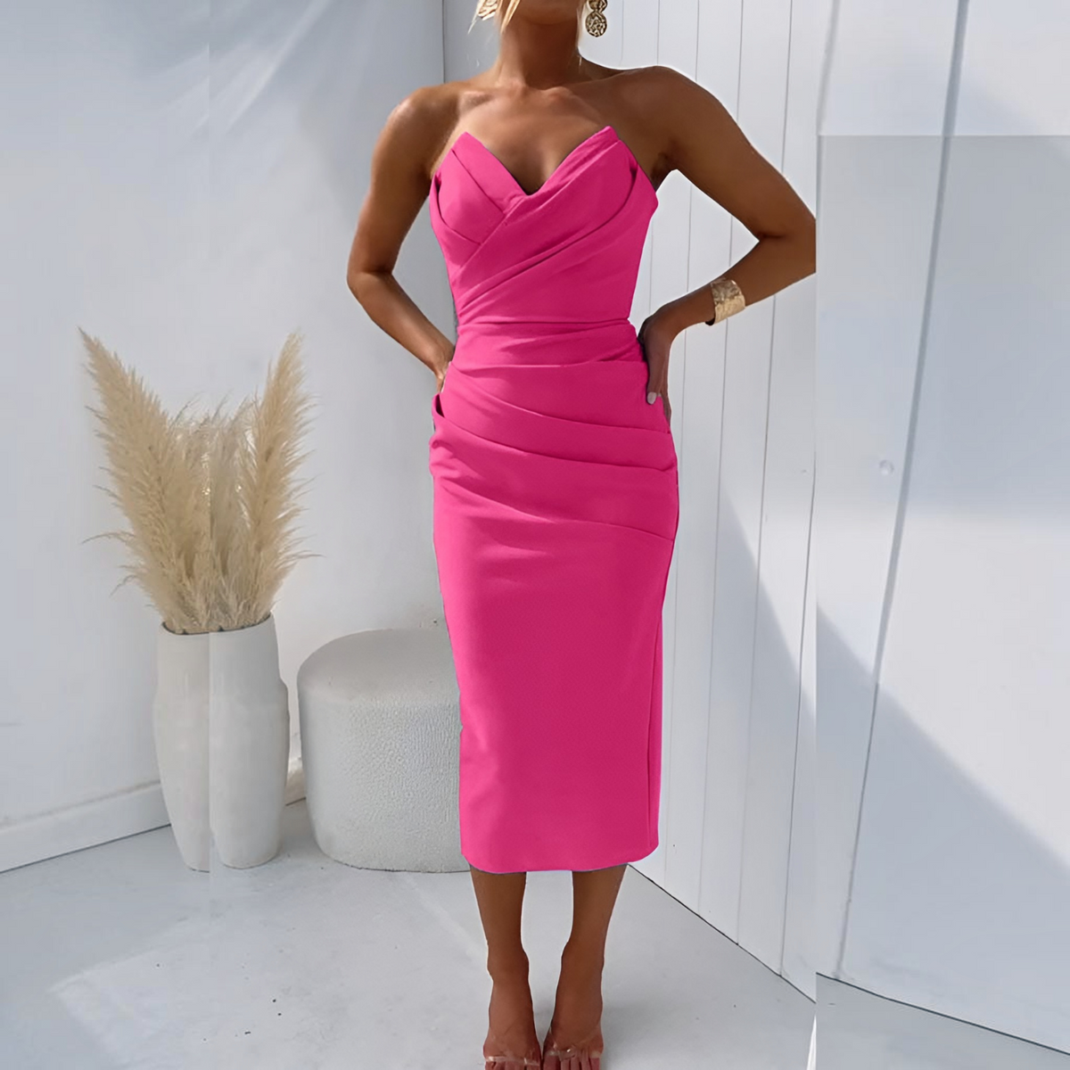 Strapless Dress with Open Back Detail and Comfortable Fabric Blend