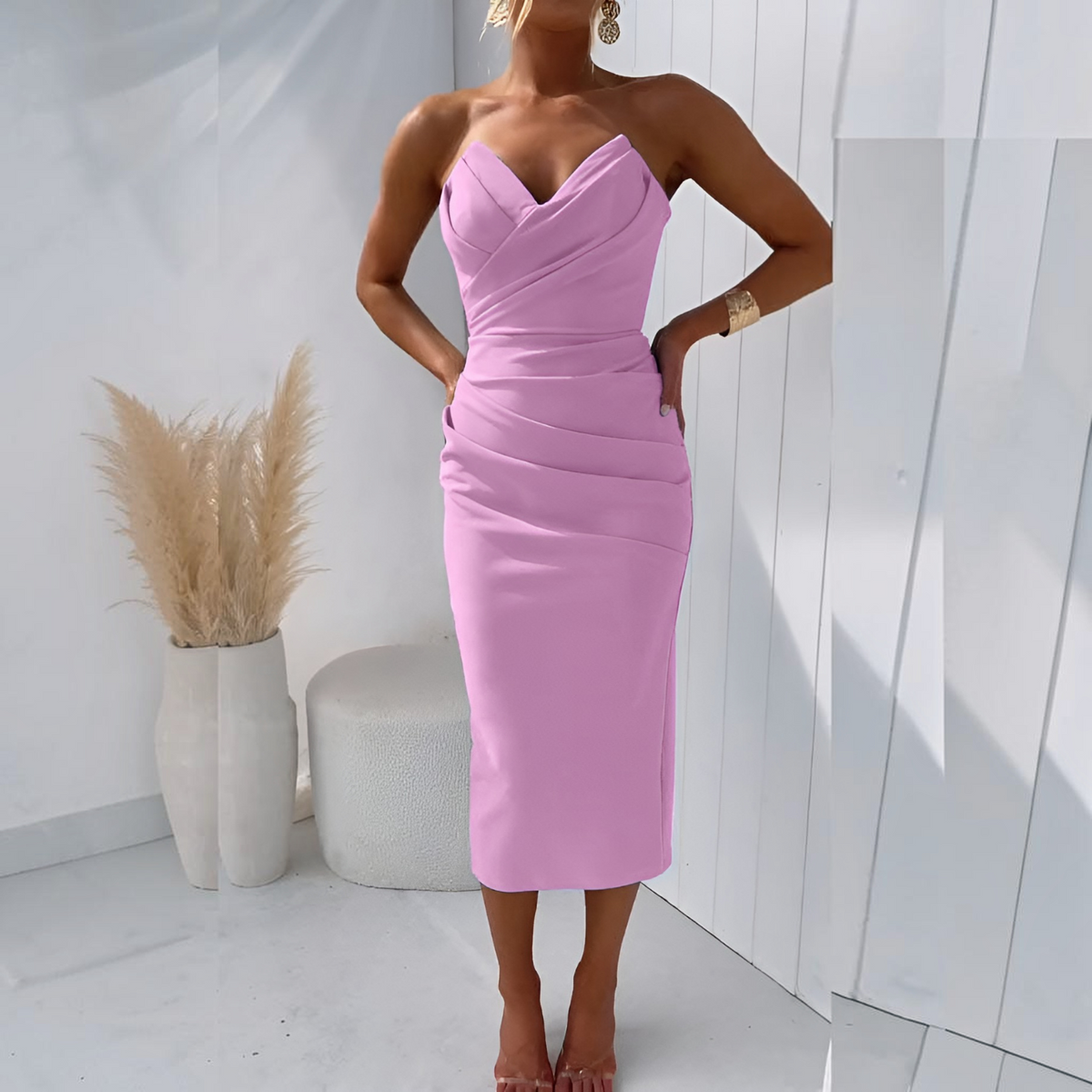 Strapless Dress with Open Back Detail and Comfortable Fabric Blend