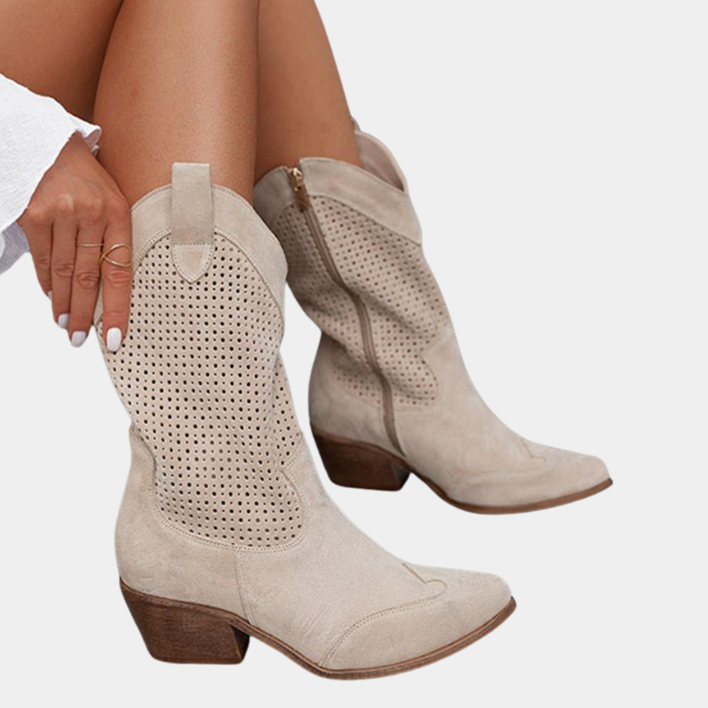 Orthopedic Cowboy Boots with Gel-Filled Insole and Breathable Textile Upper, Low Heel