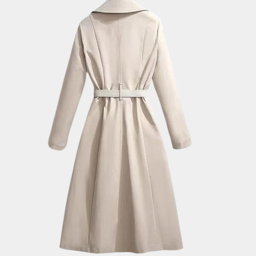 Double Breasted Belted Coat for Women with Integrated Scarf and Tailored Fit