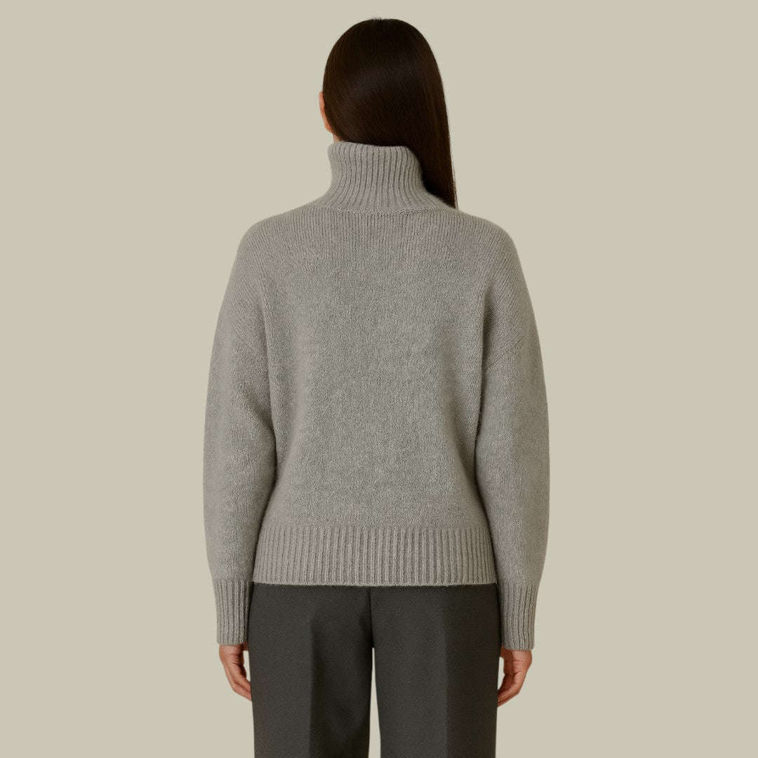 Womens Merino Wool Sweater with High Neck and Relaxed Silhouette, Soft Blend