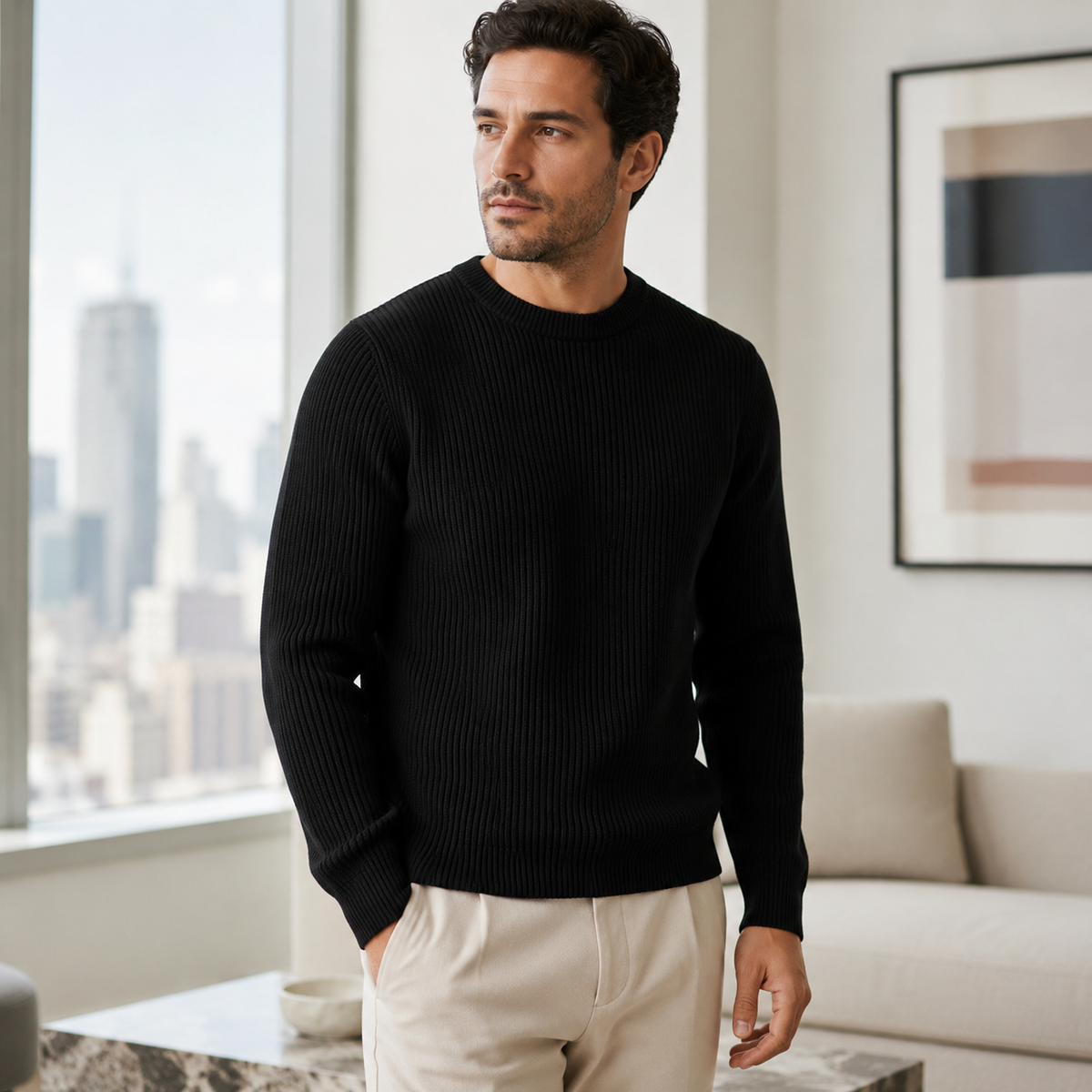 Reborn Styles - Black Ribbed Crew Neck Sweater