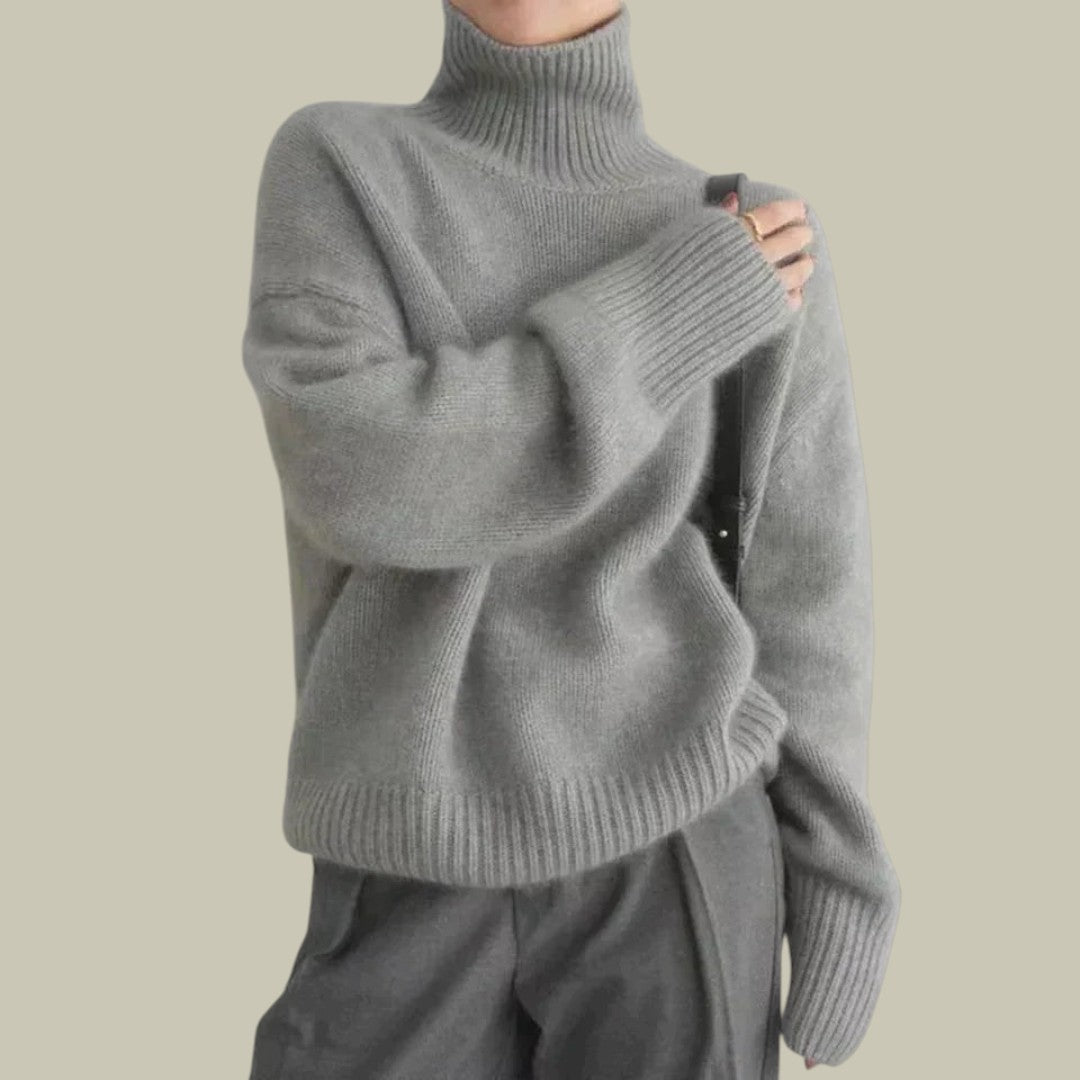 Womens Merino Wool Sweater with High Neck and Relaxed Silhouette, Soft Blend
