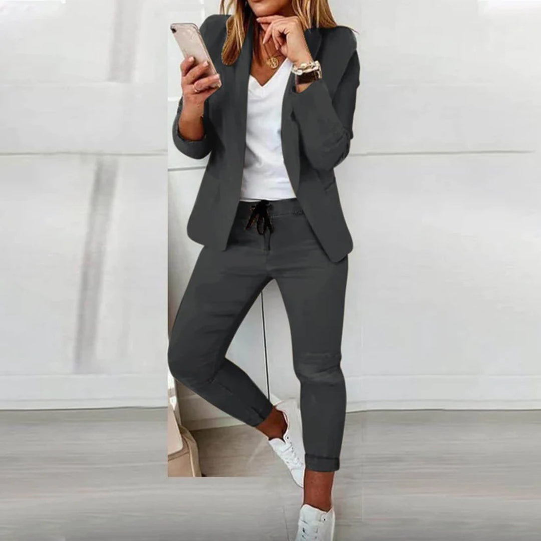 Womens Blazer and Jogger Set with Stretch Waist, Tailored Silhouette