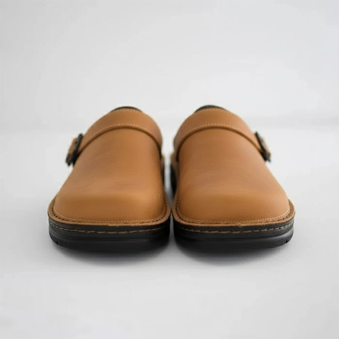 Mens Orthopaedic Clogs with Breathable Leather and Slip-On Design, Cushioned Insole
