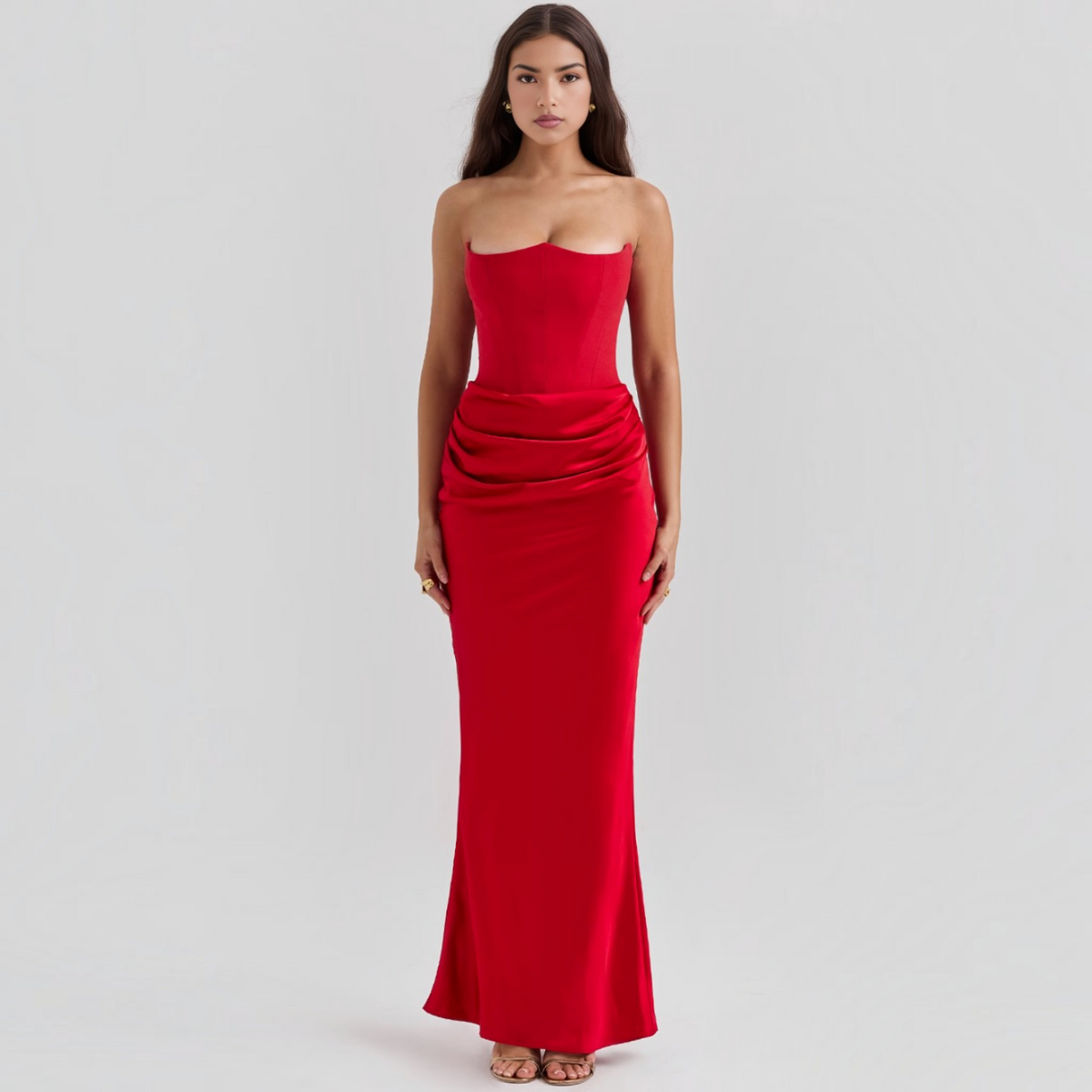 Strapless Corset Maxi Dress with Bodycon Silhouette and Floor-Length Design