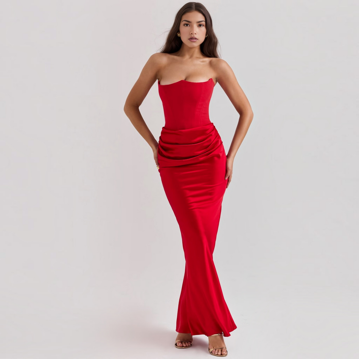Strapless Corset Maxi Dress with Bodycon Silhouette and Floor-Length Design