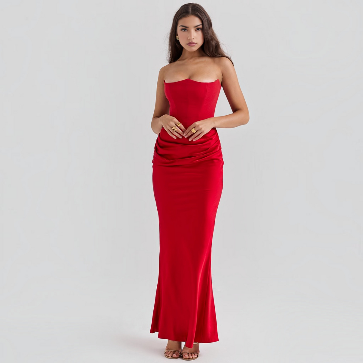 Strapless Corset Maxi Dress with Bodycon Silhouette and Floor-Length Design