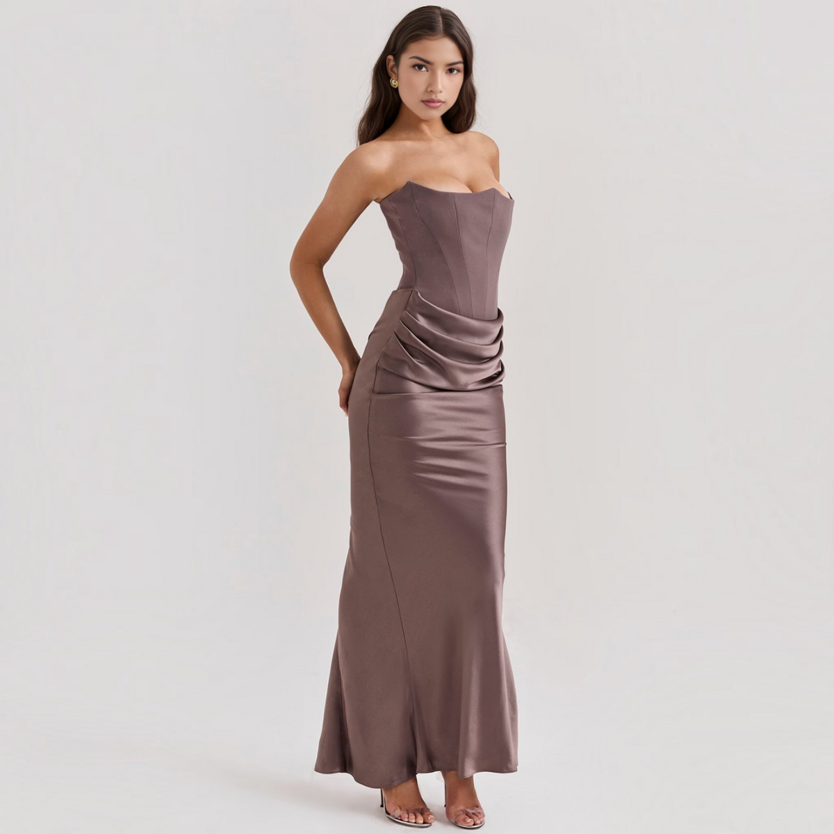 Strapless Corset Maxi Dress with Bodycon Silhouette and Floor-Length Design