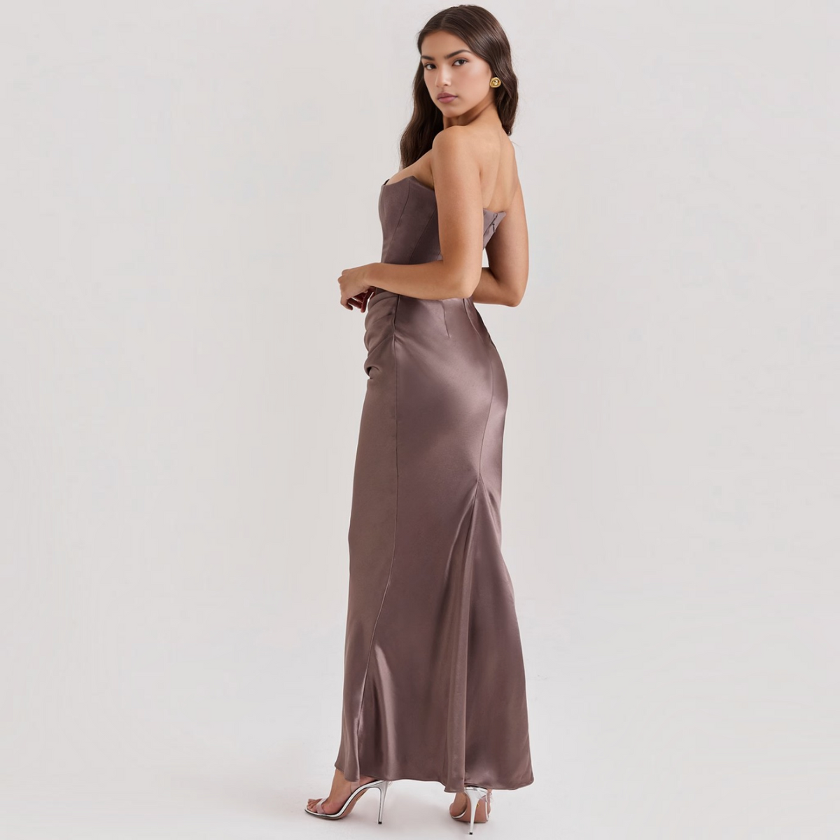 Strapless Corset Maxi Dress with Bodycon Silhouette and Floor-Length Design