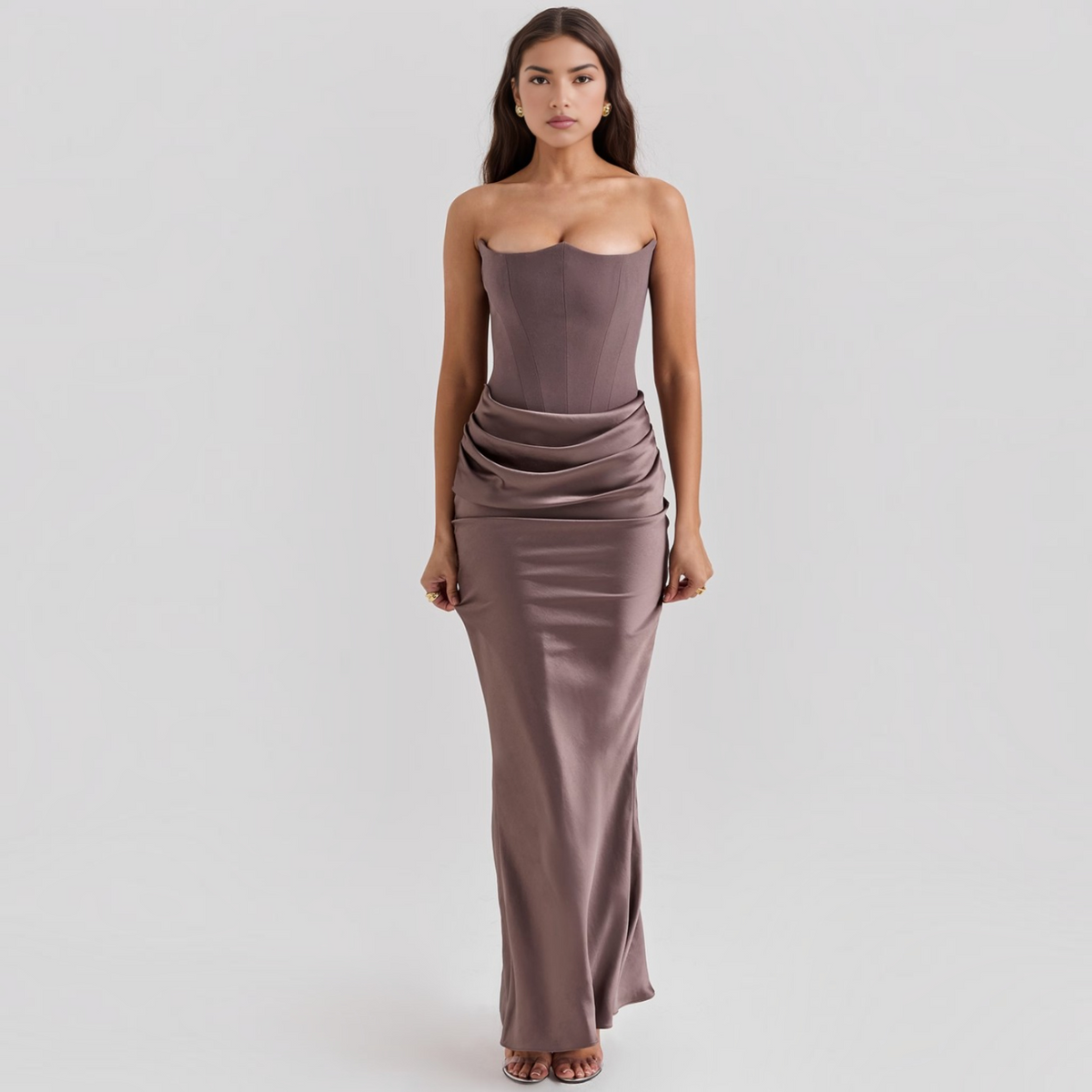 Strapless Corset Maxi Dress with Bodycon Silhouette and Floor-Length Design